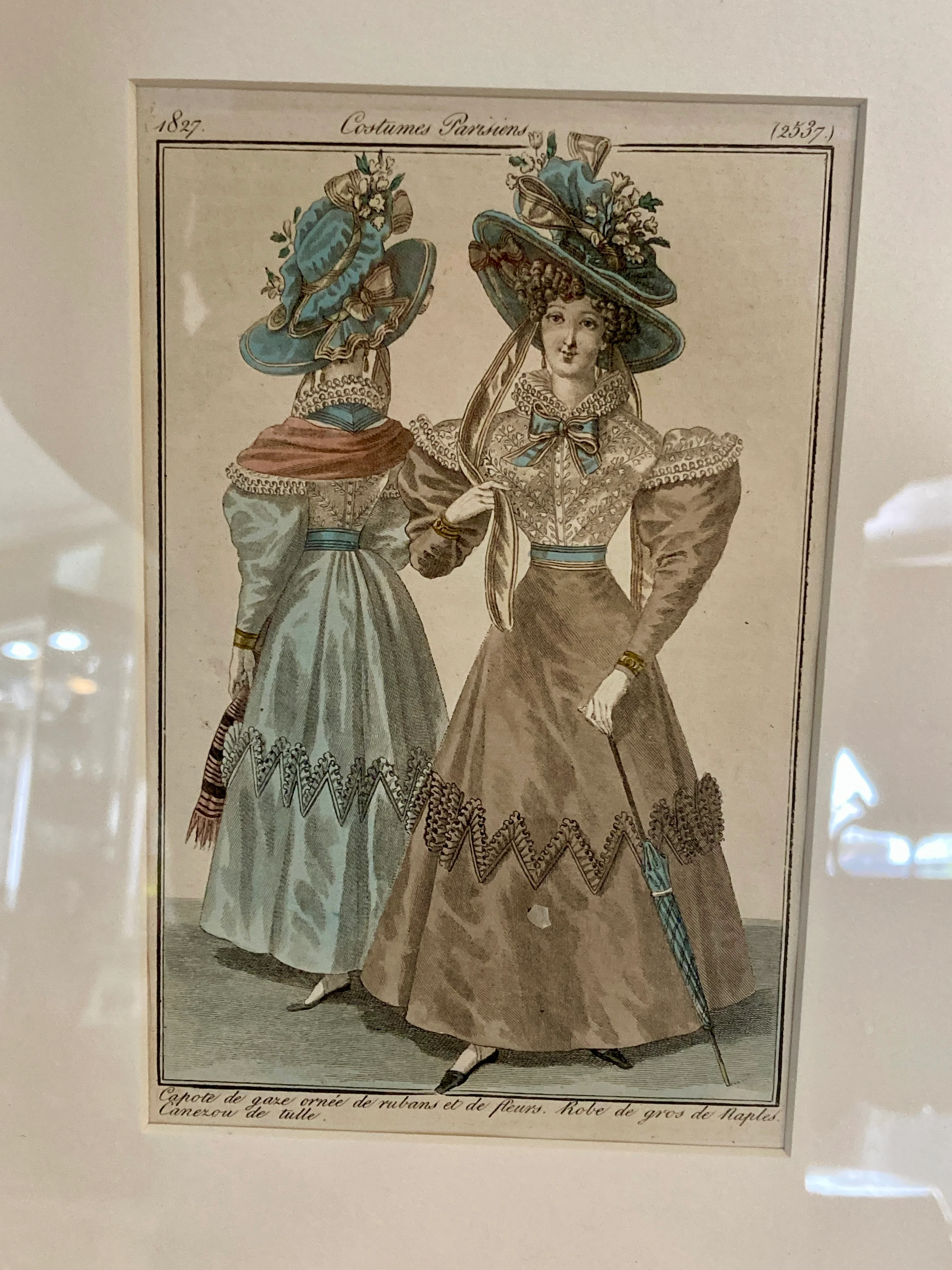 Framed Antique French 19th Century 1827 Parisian Fashion Plate Print - Image 13