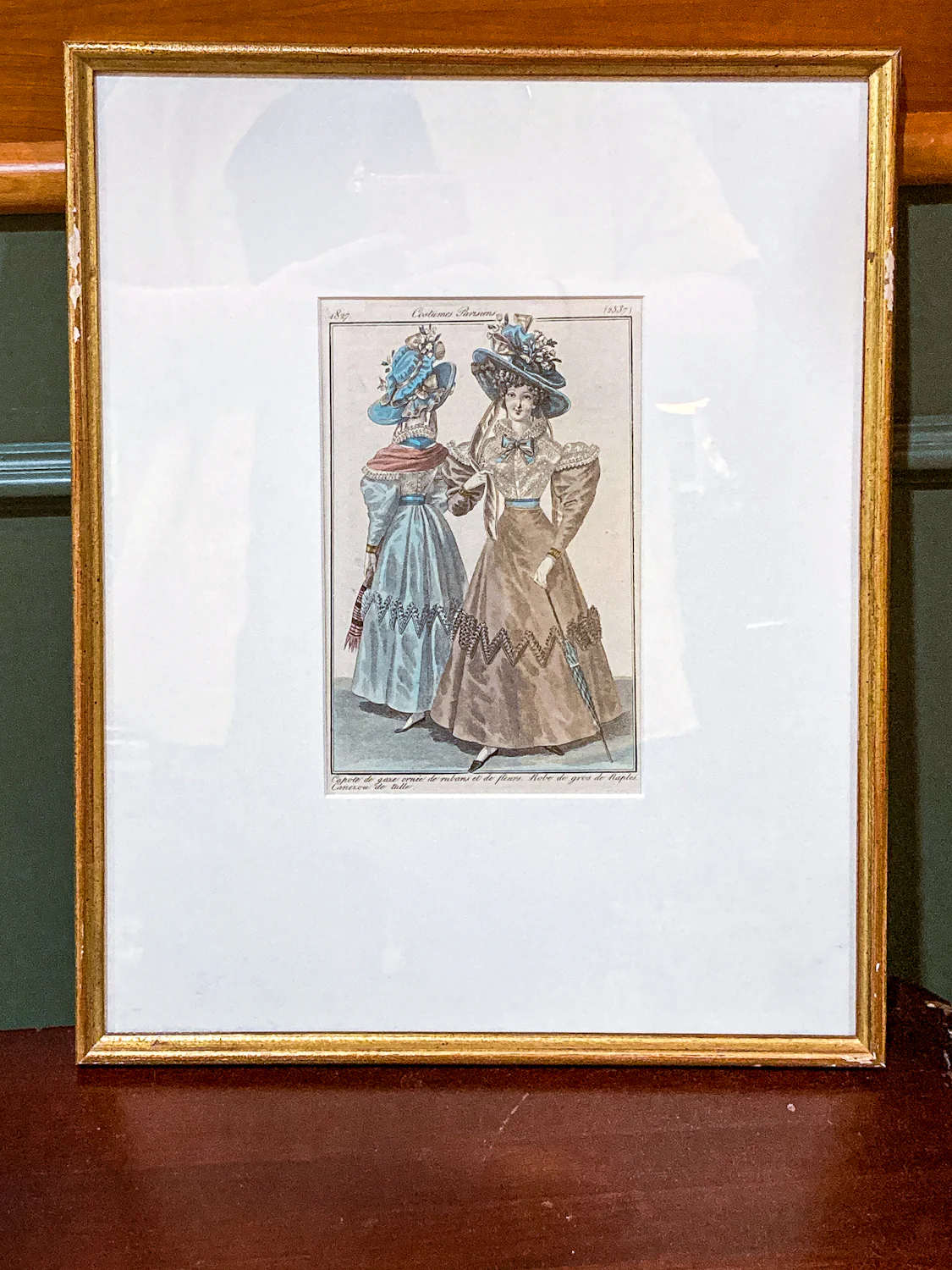 Framed Antique French 19th Century 1827 Parisian Fashion Plate Print - Image 3