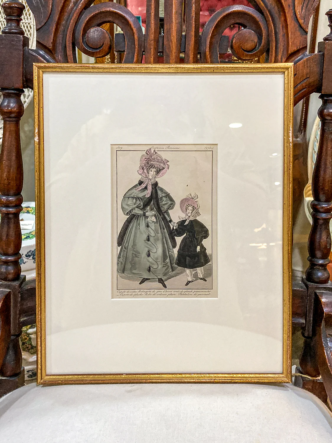 Framed Antique French 19th Century 1829 Parisian Fashion Plate Print - Image 4