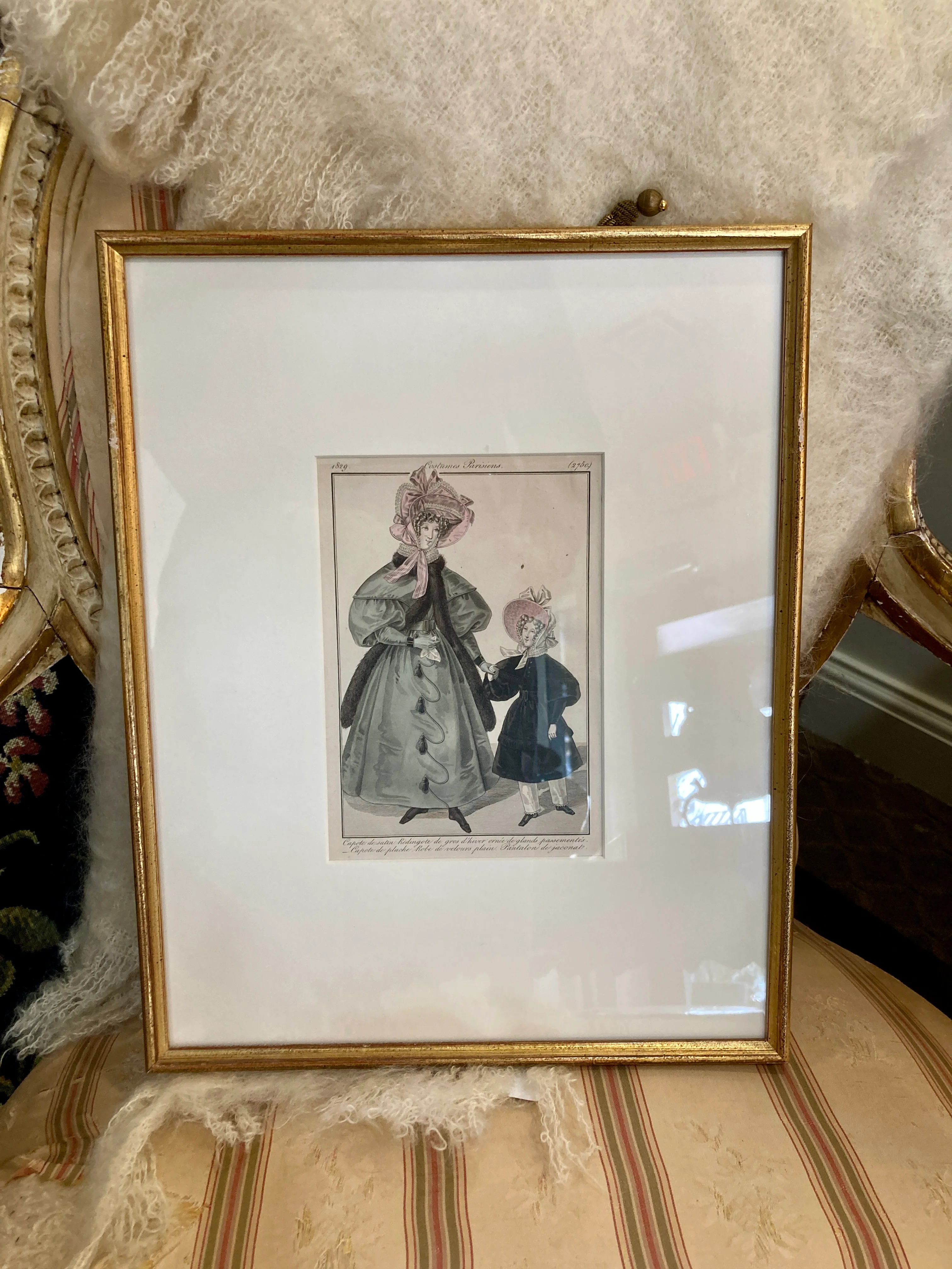 Framed Antique French 19th Century 1829 Parisian Fashion Plate Print - Image 5