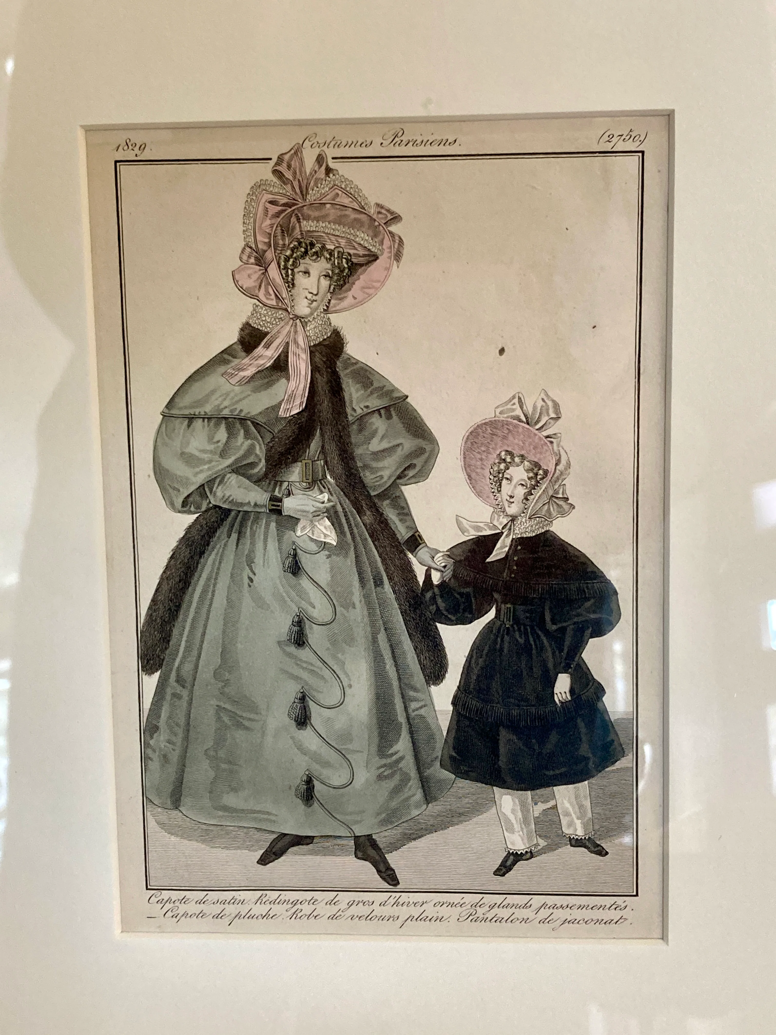 Framed Antique French 19th Century 1829 Parisian Fashion Plate Print - Image 7