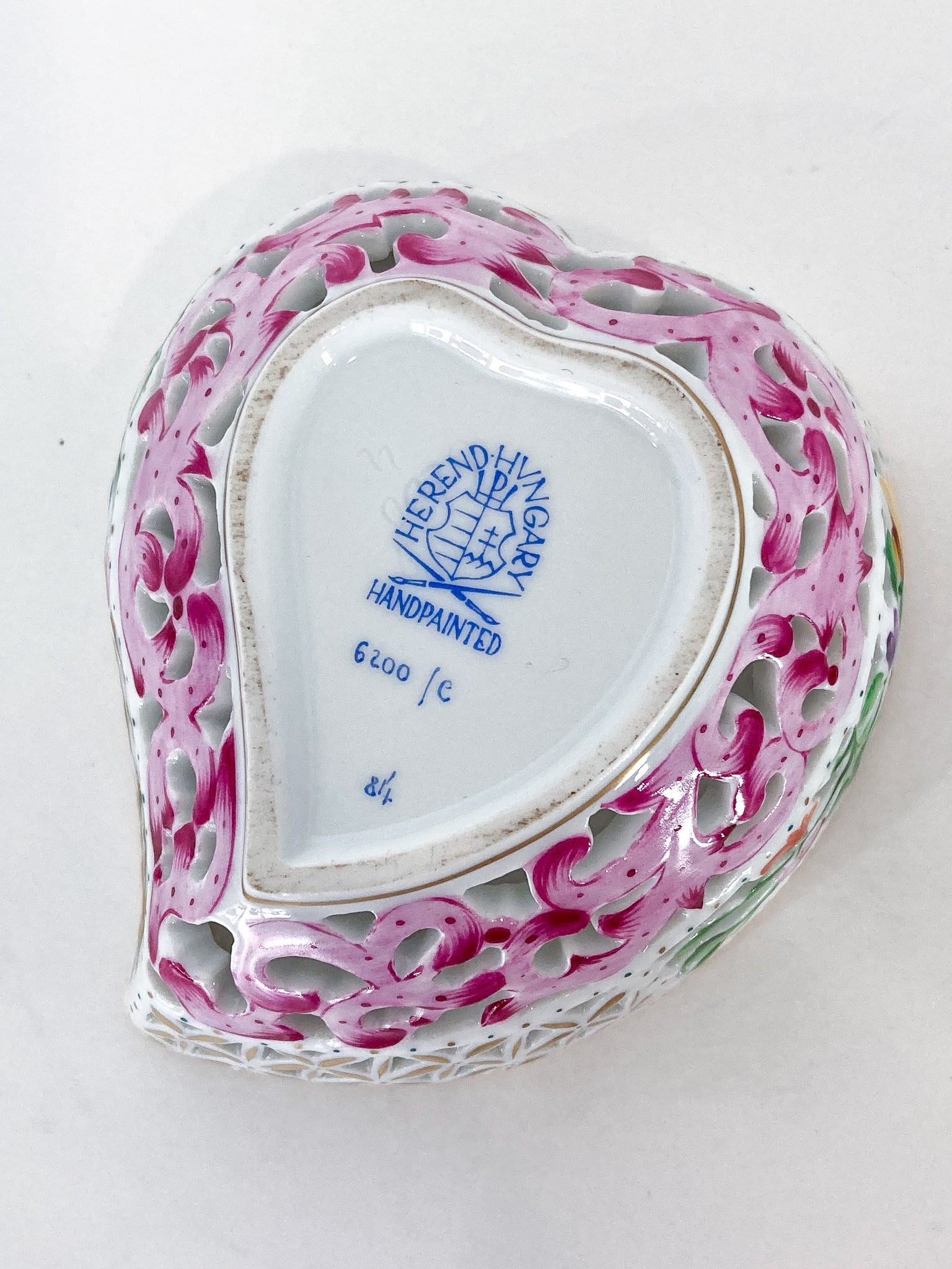 Herend Hand Painted Floral Lattice Reticulated Porcelain Rose Heart Box - Image 23