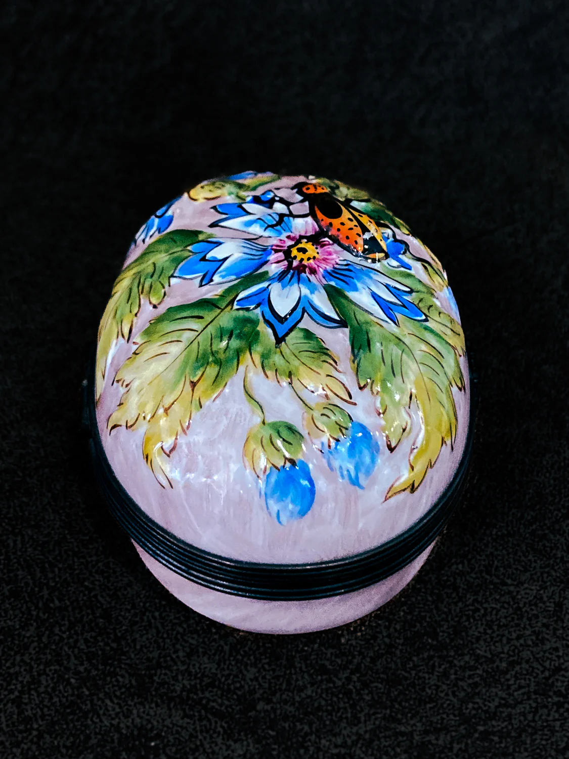 Limoges France Floral Beetle Pink Glass Style Oval Porcelain Pillbox - Image 26