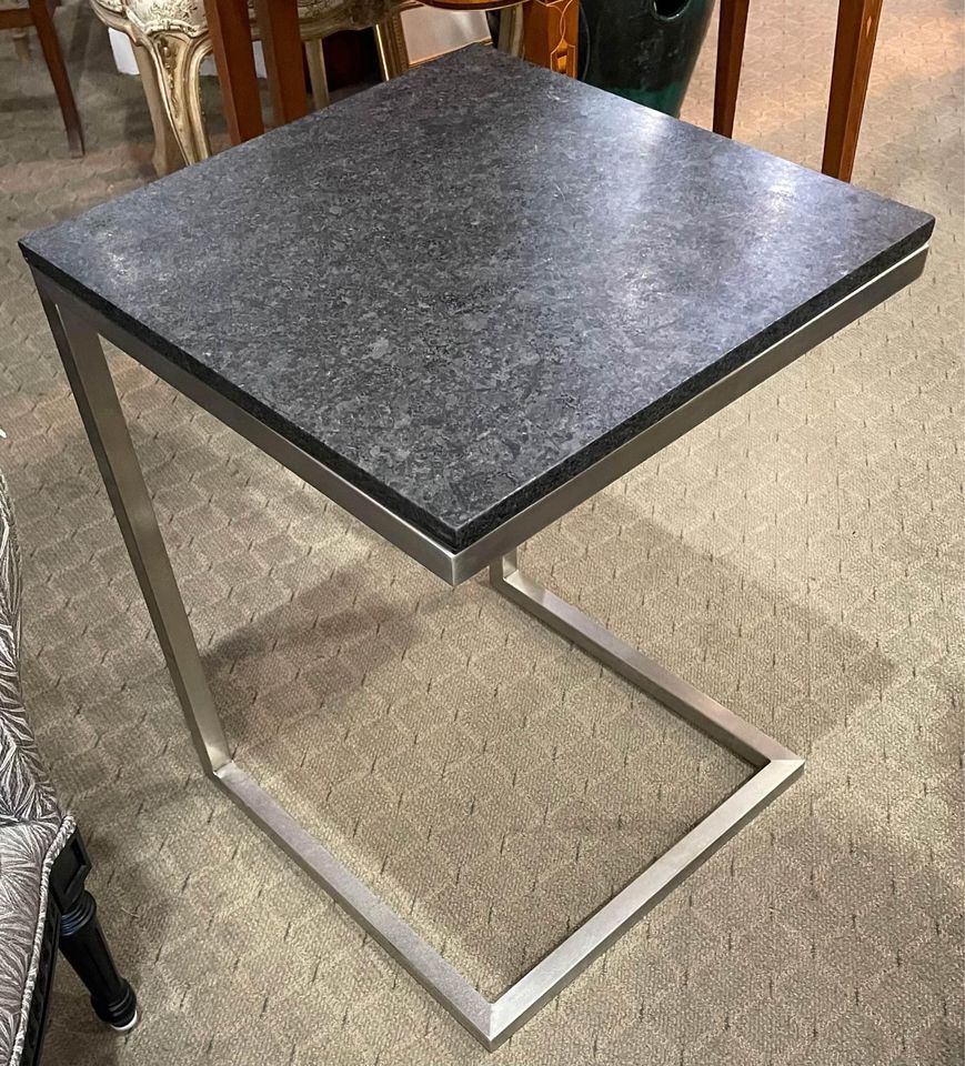 MCM Style Black Stone Top Chrome Tuckable Sliding Accent Table Desk - Image 10