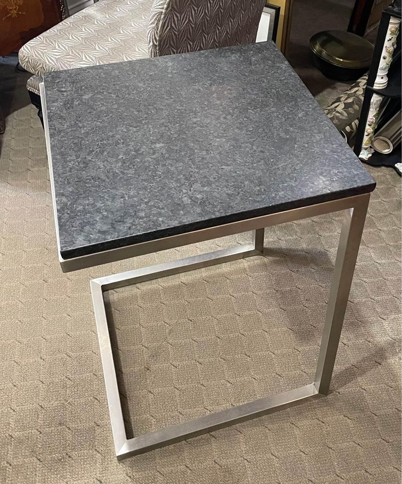 MCM Style Black Stone Top Chrome Tuckable Sliding Accent Table Desk - Image 11