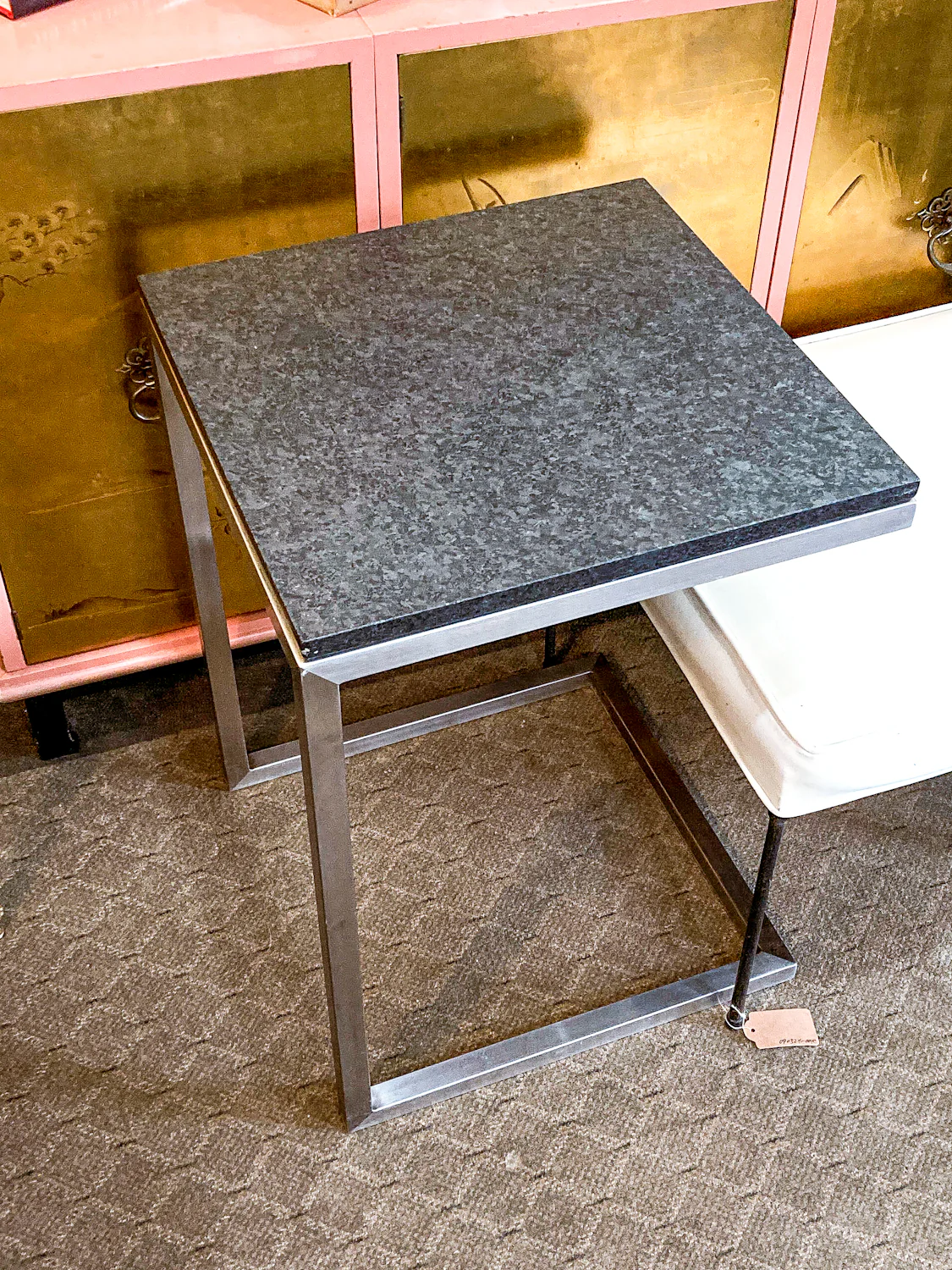 MCM Style Black Stone Top Chrome Tuckable Sliding Accent Table Desk - Image 3