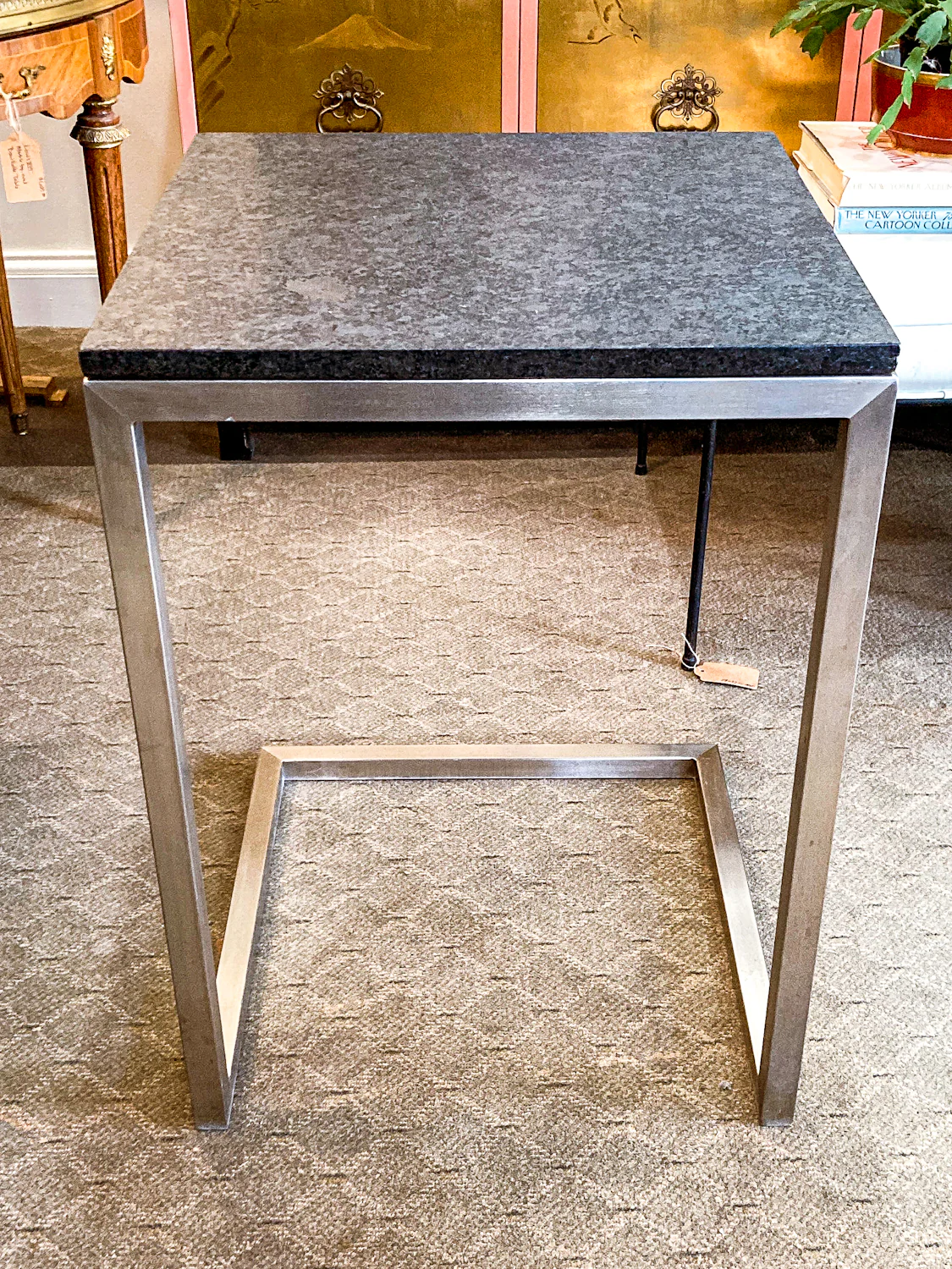 MCM Style Black Stone Top Chrome Tuckable Sliding Accent Table Desk - Image 4