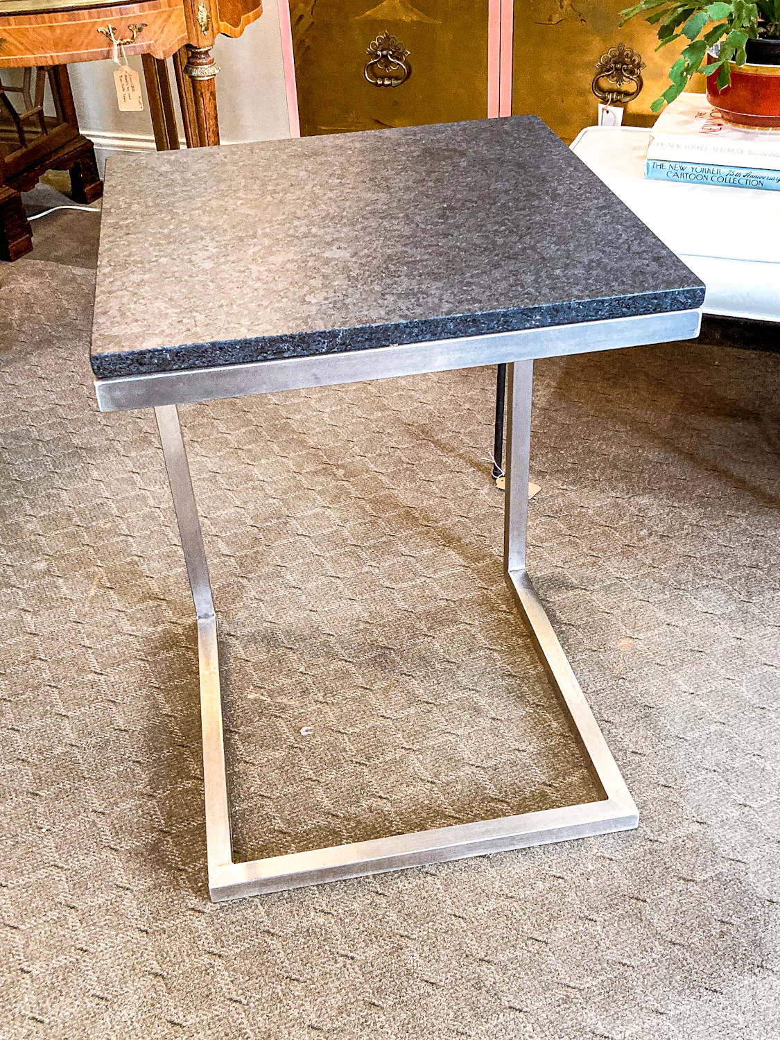 MCM Style Black Stone Top Chrome Tuckable Sliding Accent Table Desk - Image 6