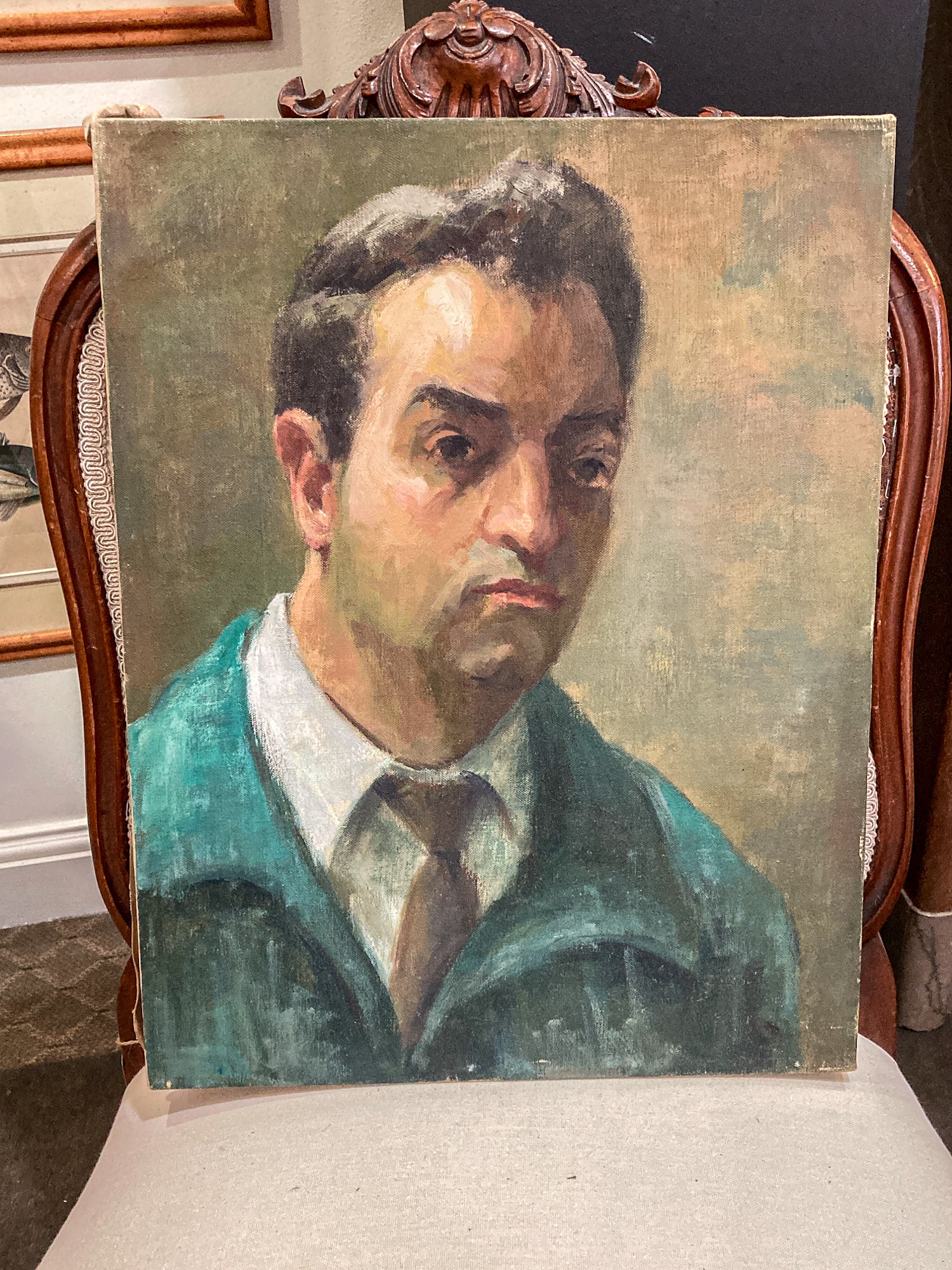 Vintage Original Self Portrait Frank Campanella (1918-2016) Canvas Oil Painting - Image 3