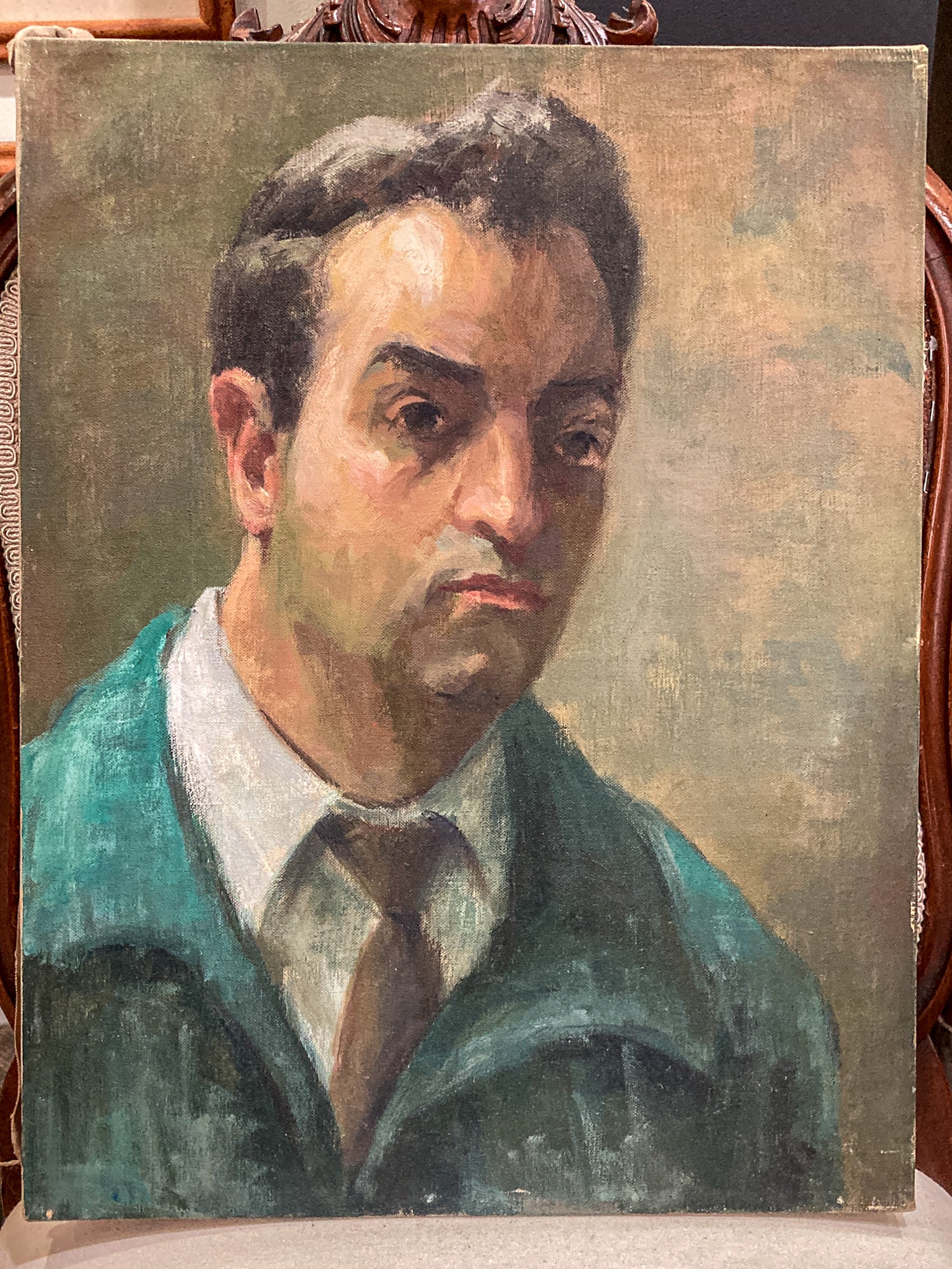 Vintage Original Self Portrait Frank Campanella (1918-2016) Canvas Oil Painting - Image 5