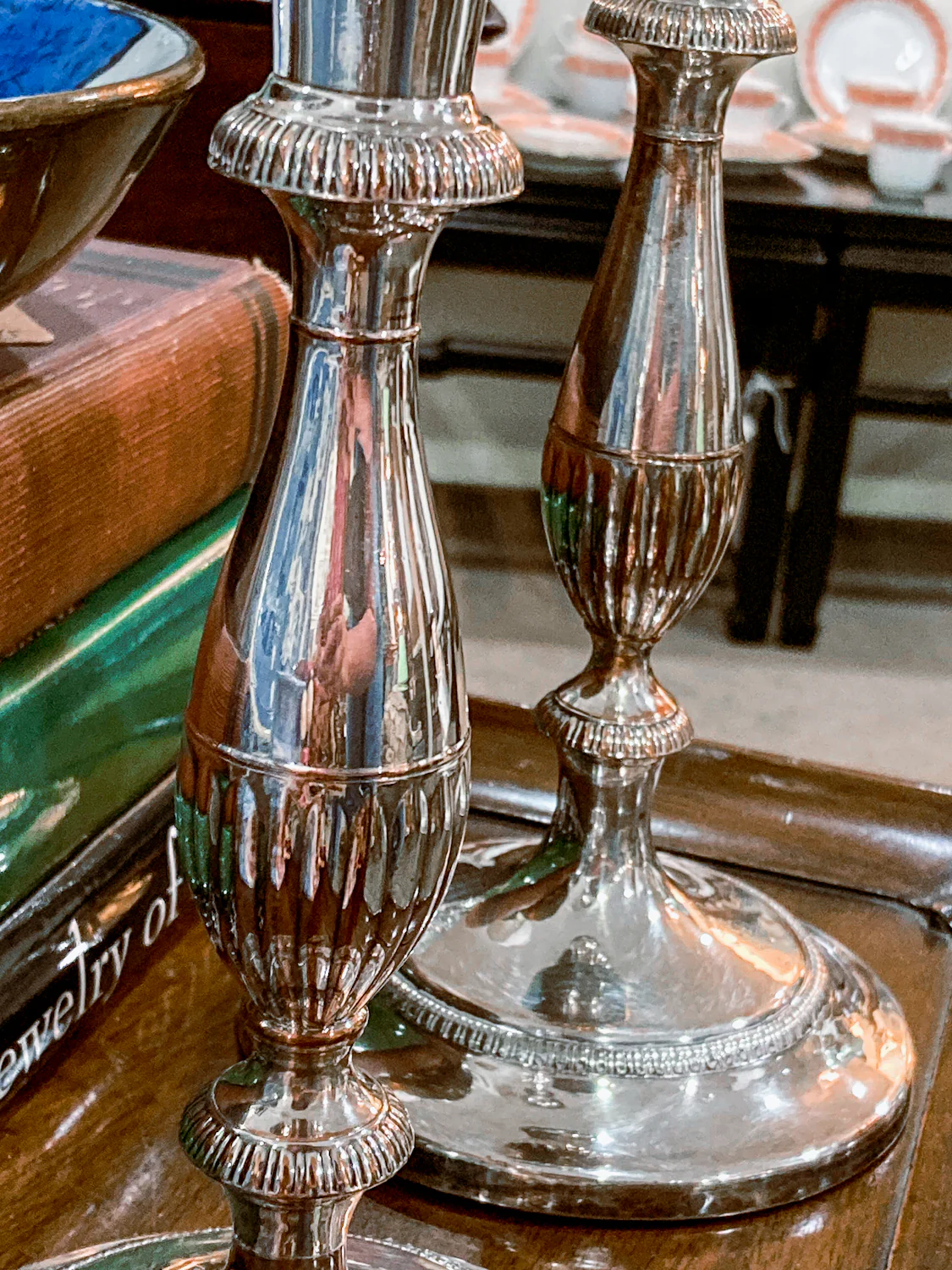 Pair 20th Century Georgian Style Silver-Plated Tall Weighted Candlesticks - Image 12