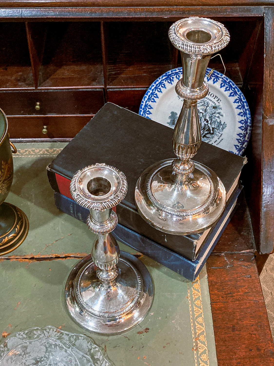 Pair 20th Century Georgian Style Silver-Plated Tall Weighted Candlesticks - Image 5