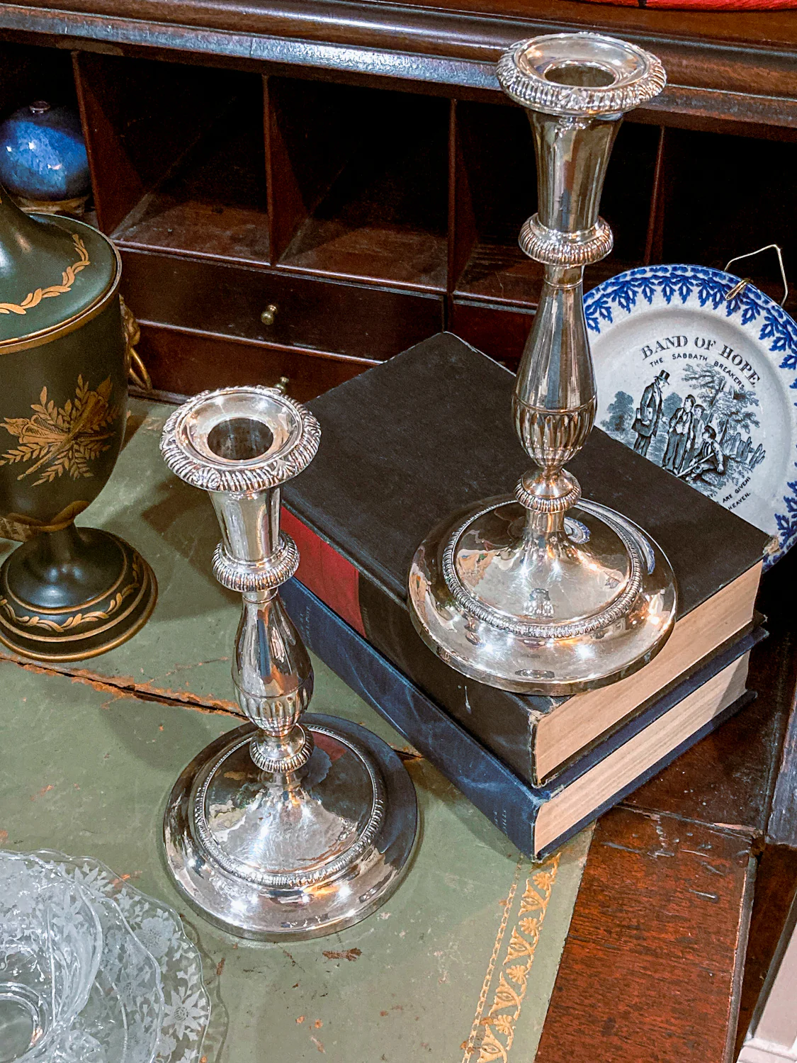 Pair 20th Century Georgian Style Silver-Plated Tall Weighted Candlesticks - Image 8