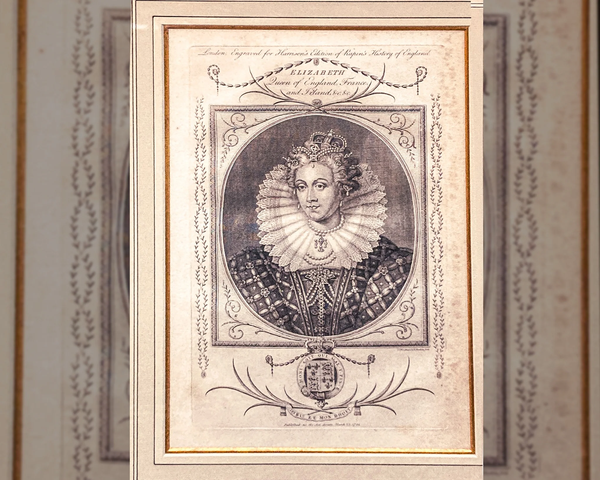 Pair Antique 18th Century Royal England Scotland Queen Framed Prints - Image 10