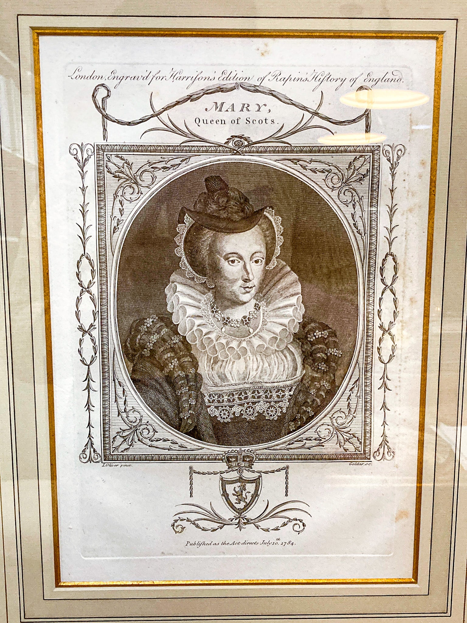 Pair Antique 18th Century Royal England Scotland Queen Framed Prints - Image 14