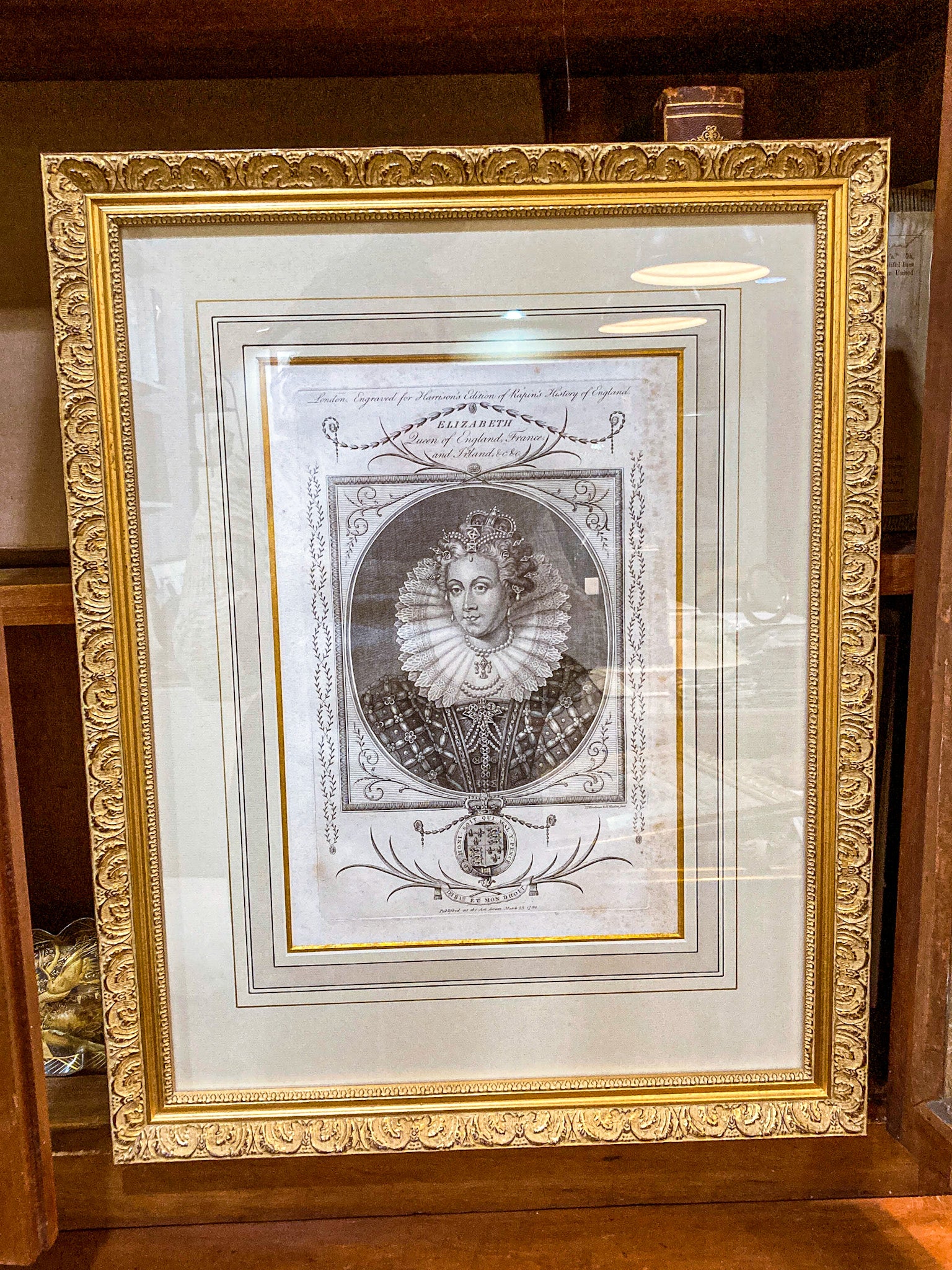 Pair Antique 18th Century Royal England Scotland Queen Framed Prints - Image 3