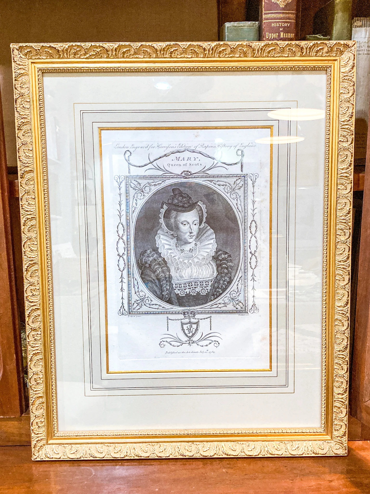 Pair Antique 18th Century Royal England Scotland Queen Framed Prints - Image 4