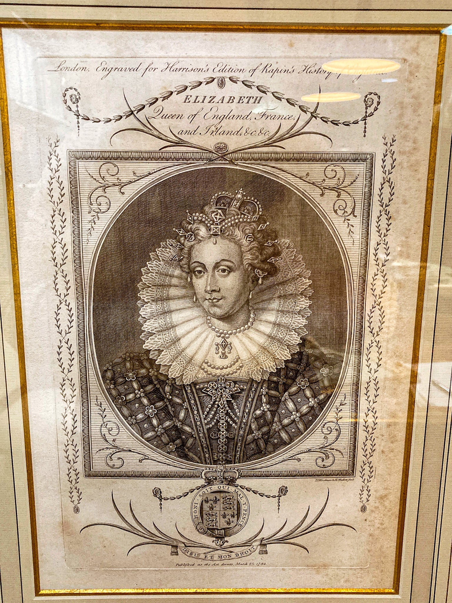 Pair Antique 18th Century Royal England Scotland Queen Framed Prints - Image 5