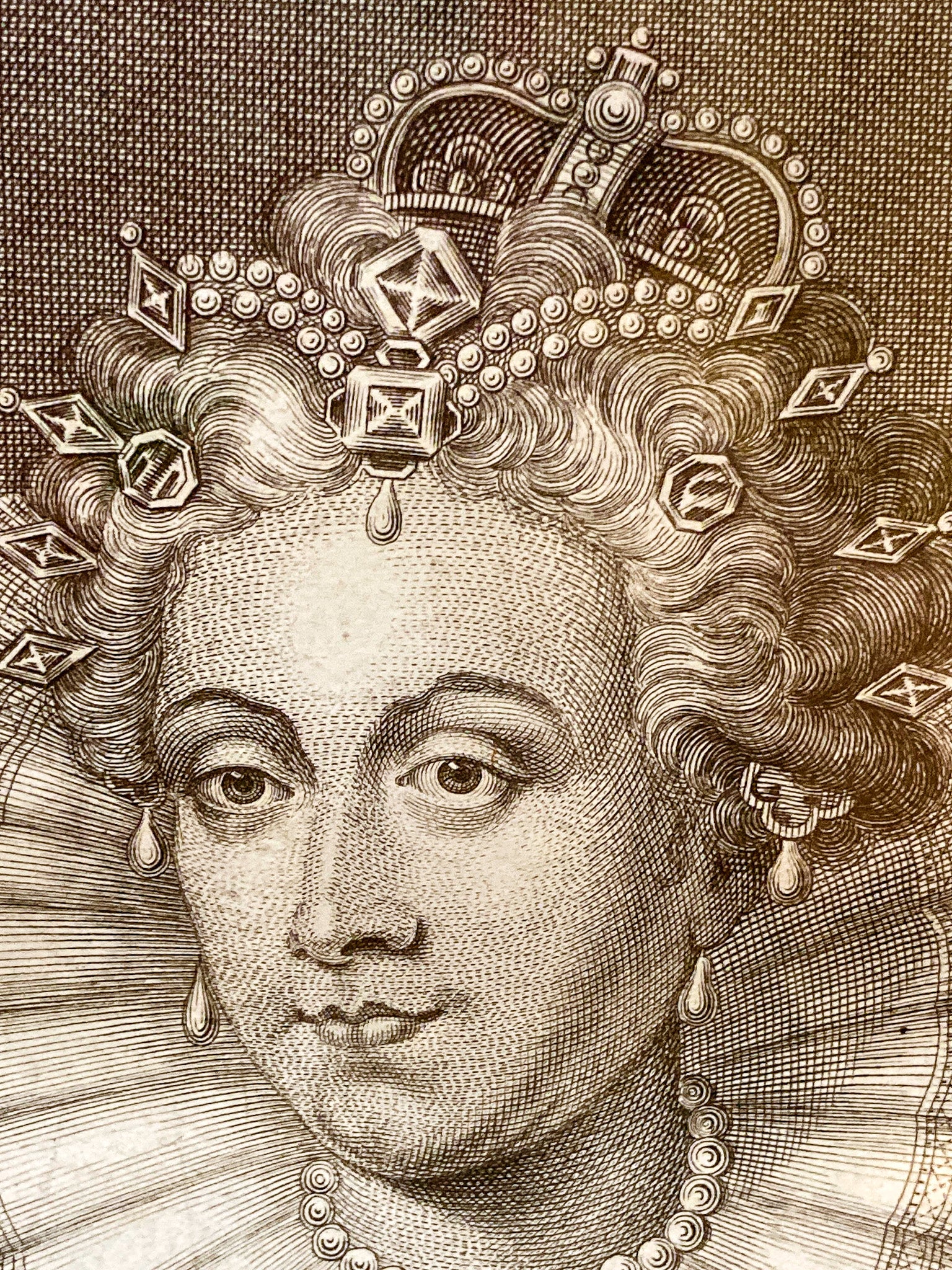 Pair Antique 18th Century Royal England Scotland Queen Framed Prints - Image 6