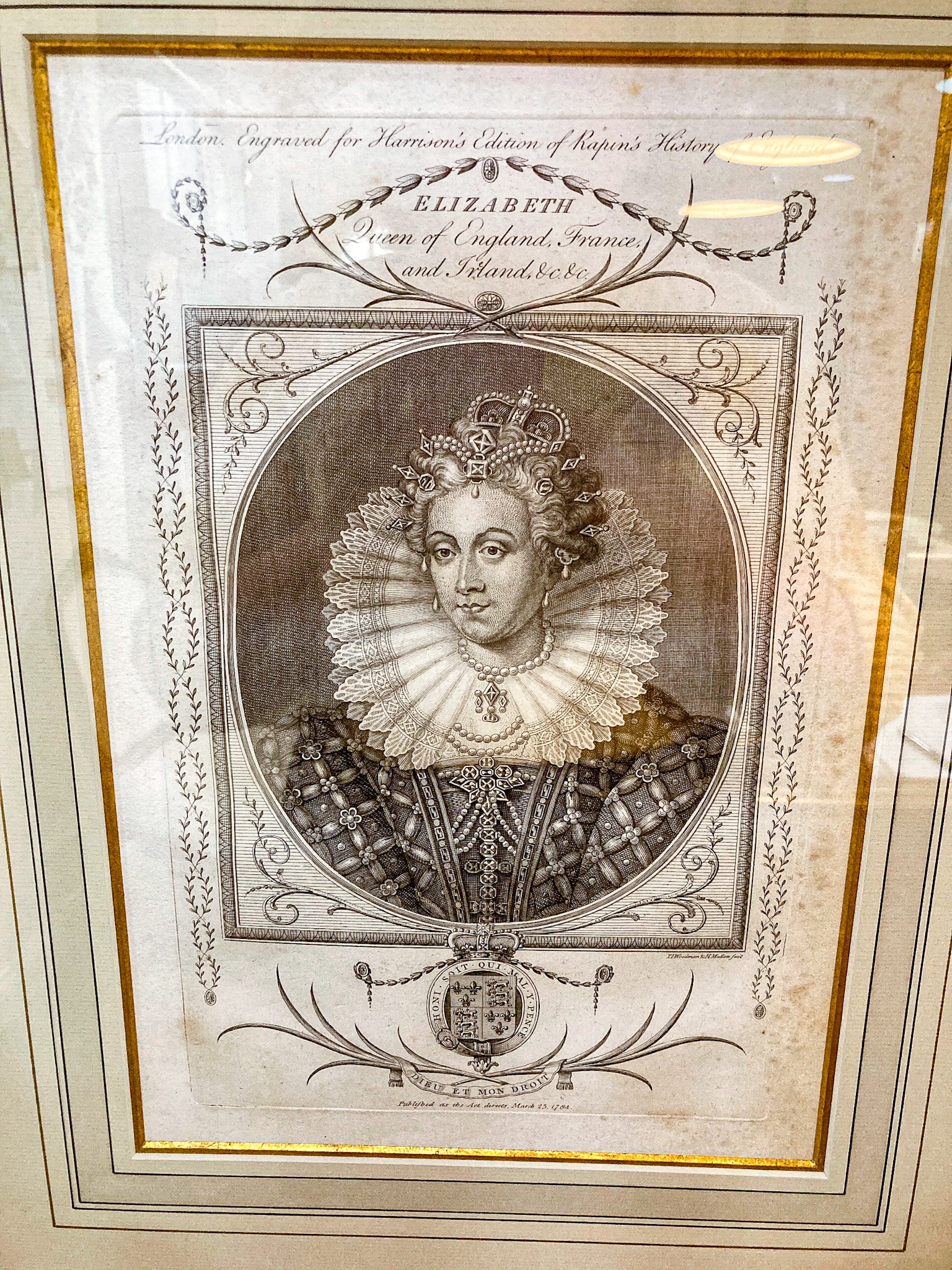 Pair Antique 18th Century Royal England Scotland Queen Framed Prints - Image 8