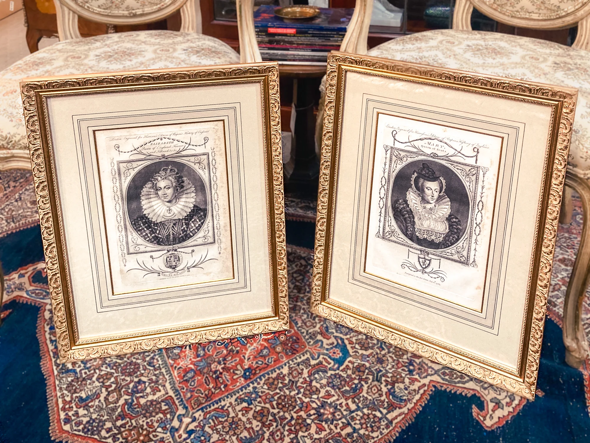 Pair Antique 18th Century Royal England Scotland Queen Framed Prints - Image 9