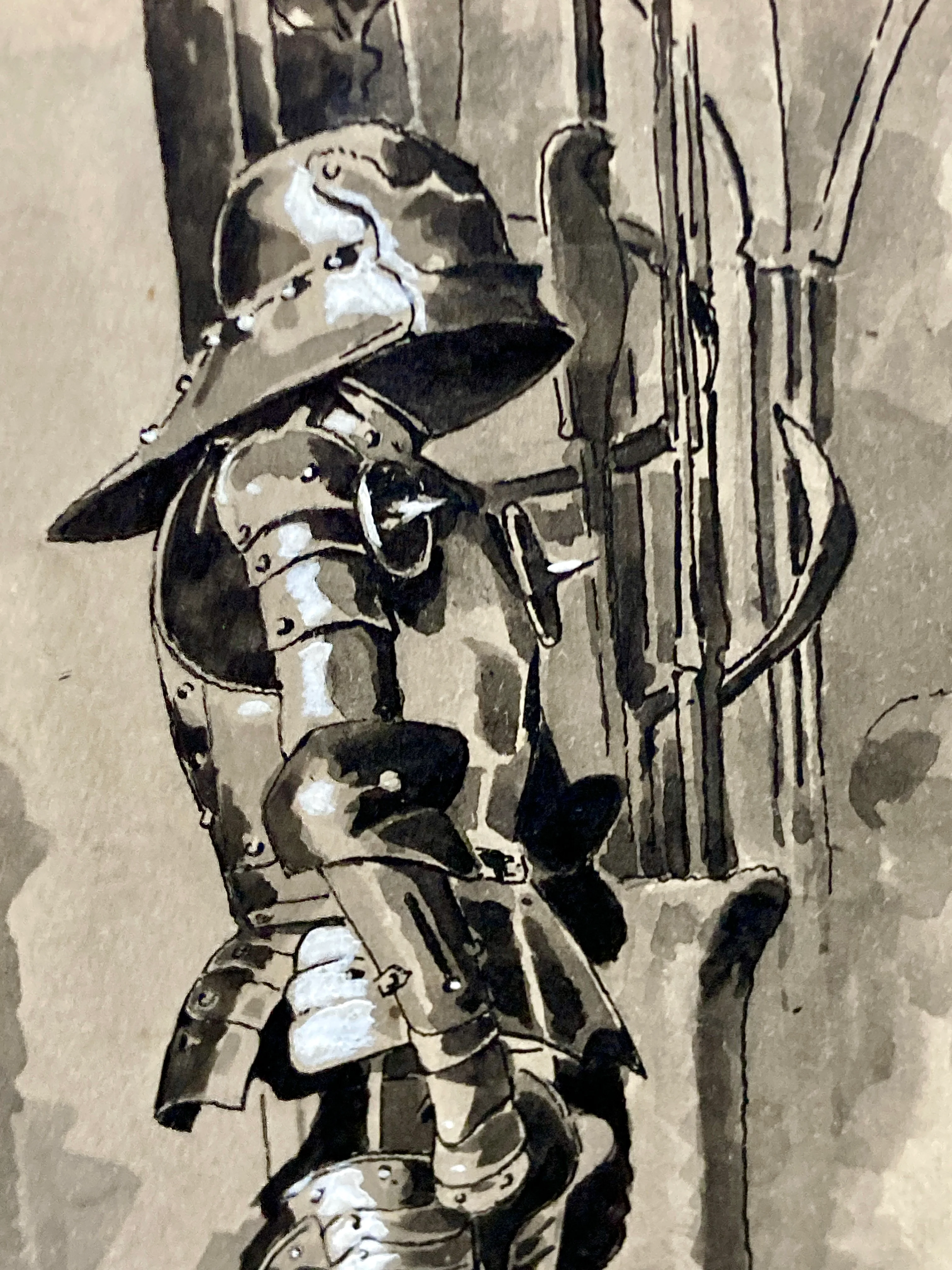 Pair Antique Albert Richter (1845 - 1898) Knight Armour Suit Fine Art Drawings - Image 11