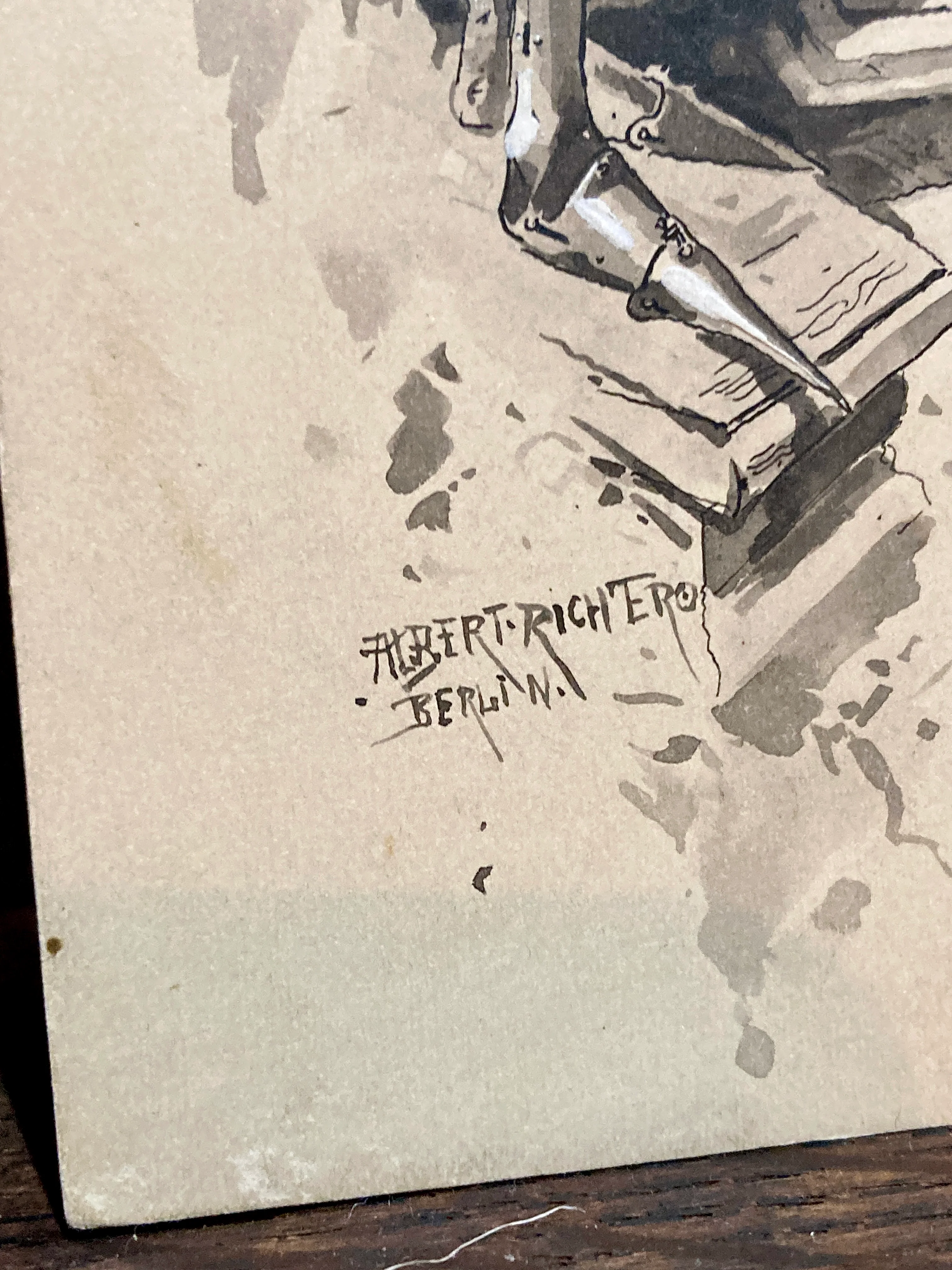 Pair Antique Albert Richter (1845 - 1898) Knight Armour Suit Fine Art Drawings - Image 12