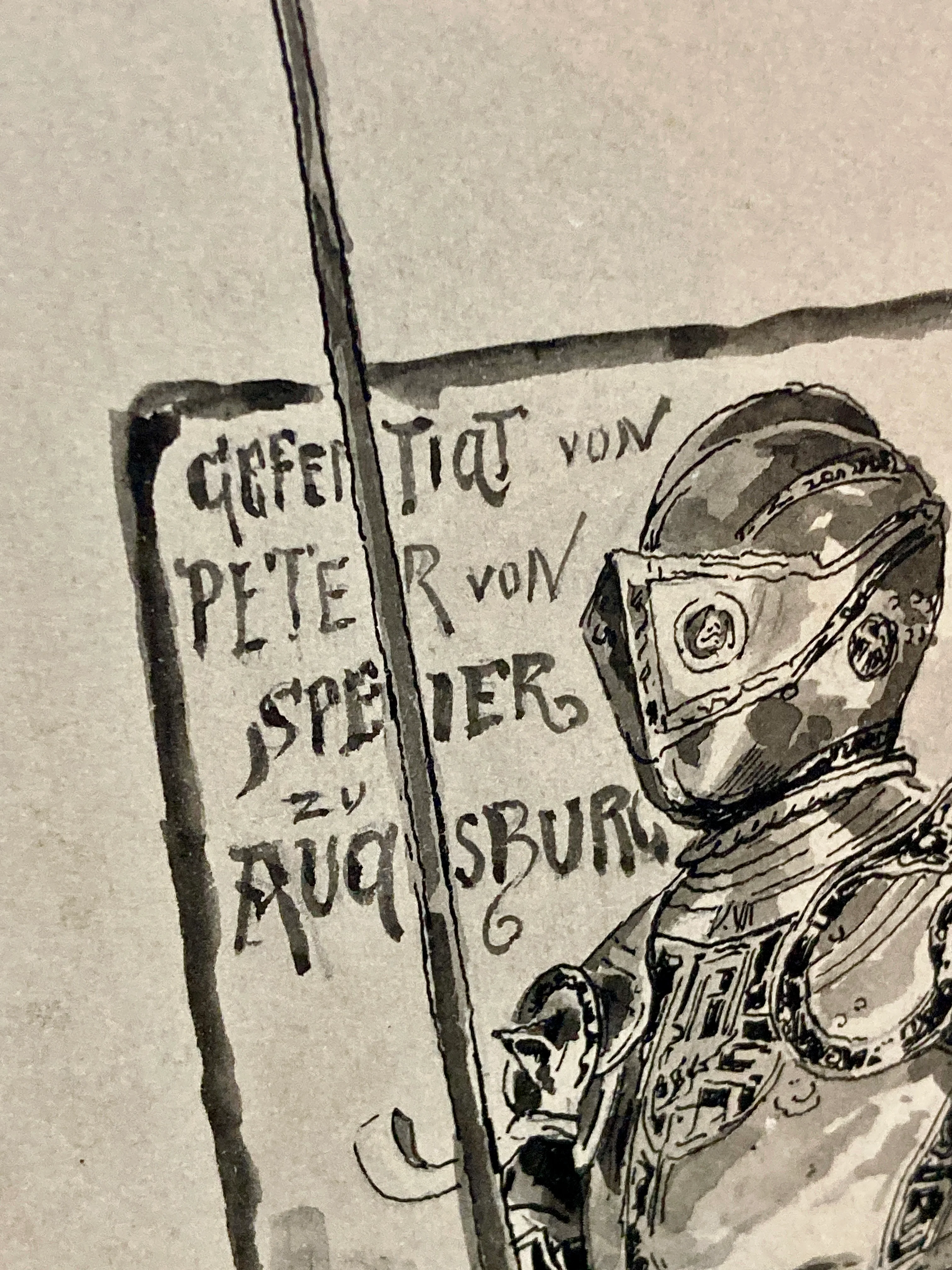 Pair Antique Albert Richter (1845 - 1898) Knight Armour Suit Fine Art Drawings - Image 7