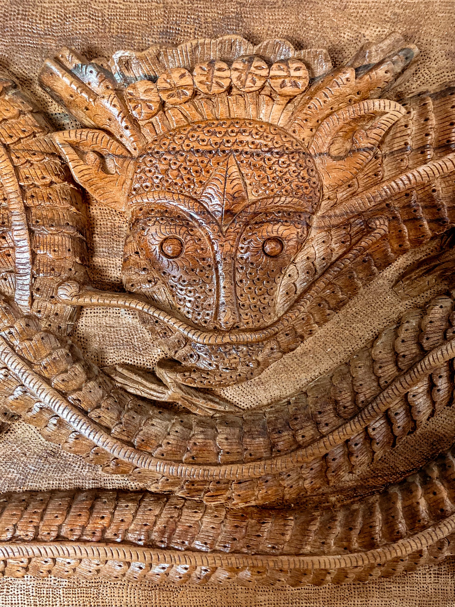 Pair of Intricately Hand Carved Relief Serpent Dragon Teak Wood Plaques - Image 16