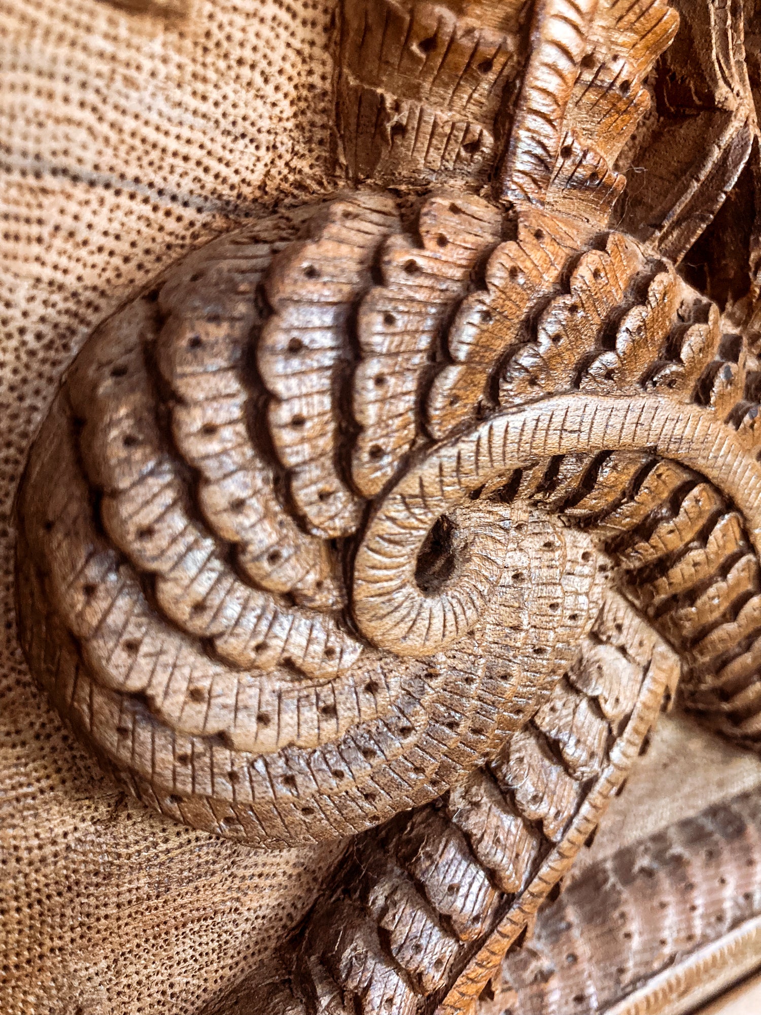 Pair of Intricately Hand Carved Relief Serpent Dragon Teak Wood Plaques - Image 3