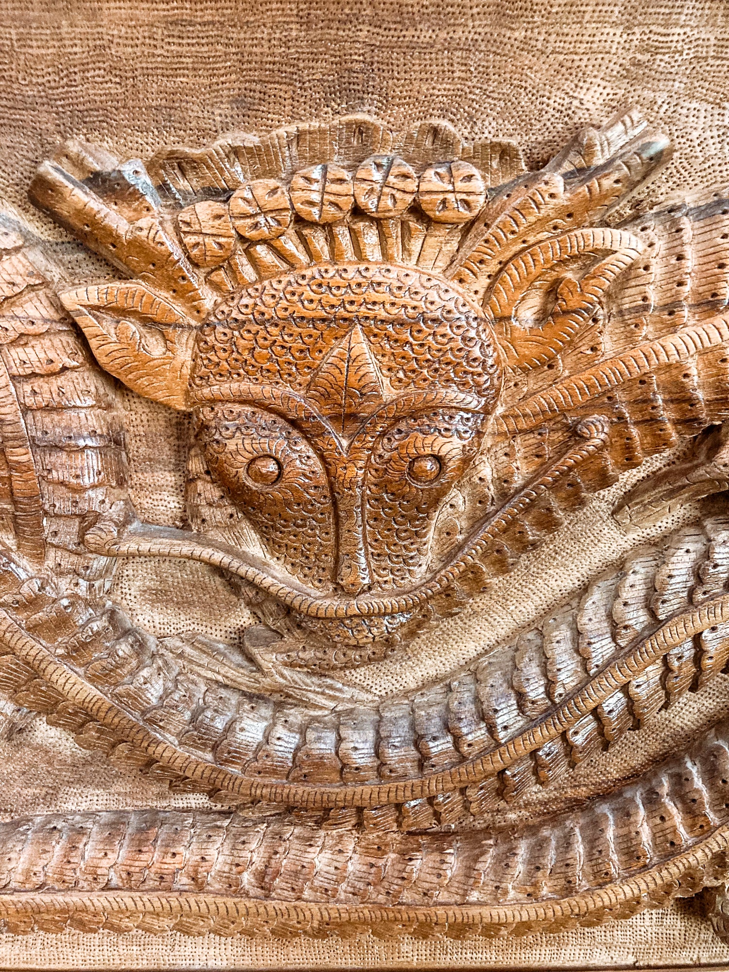 Pair of Intricately Hand Carved Relief Serpent Dragon Teak Wood Plaques - Image 4