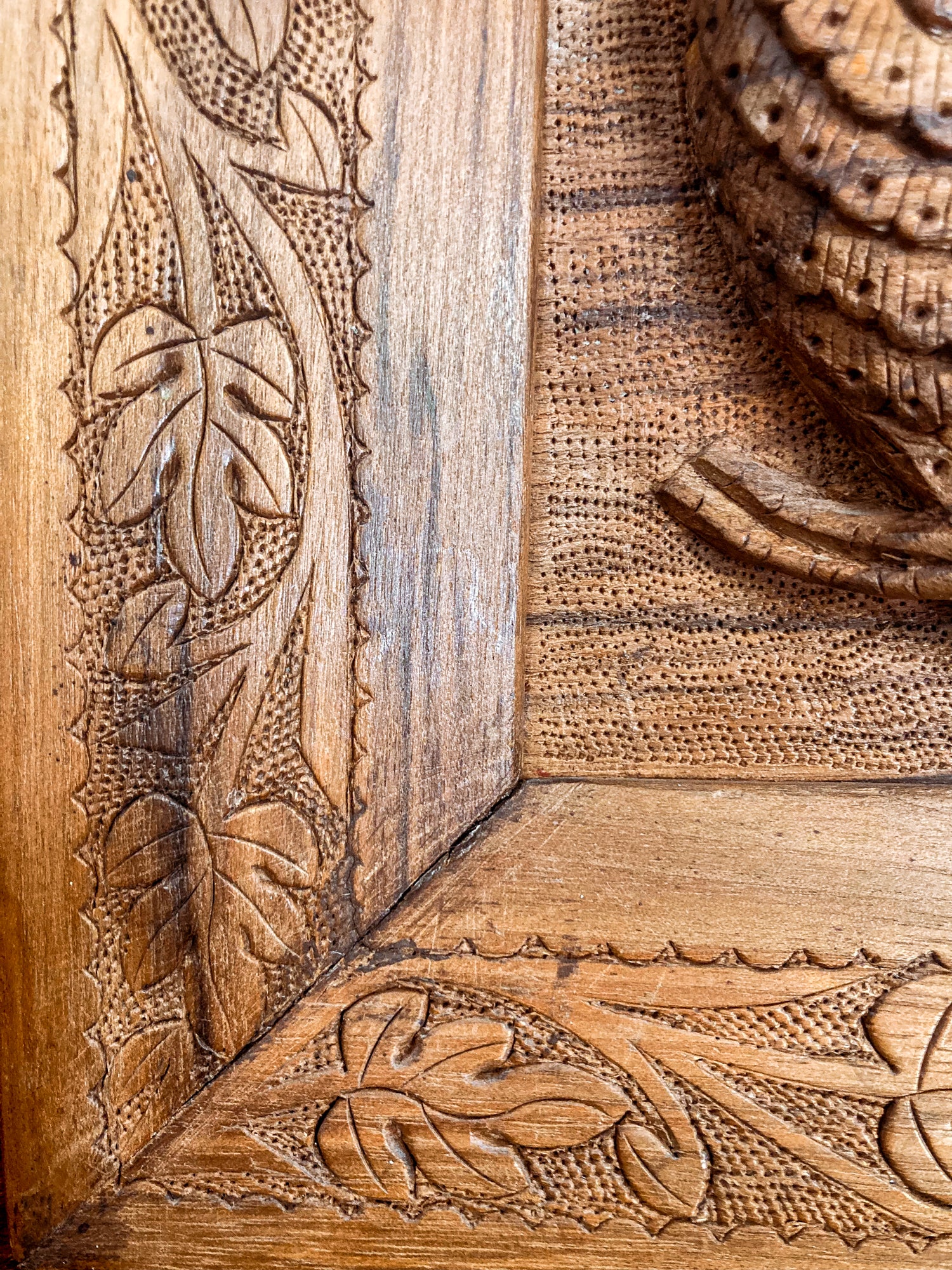 Pair of Intricately Hand Carved Relief Serpent Dragon Teak Wood Plaques - Image 6