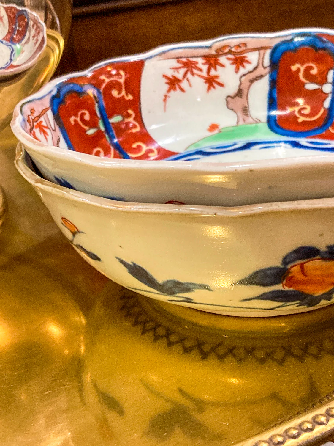 Pair Antique Japanese Meiji Period Fox Theme Red Blue Imari Porcelain Bowls - Image 14