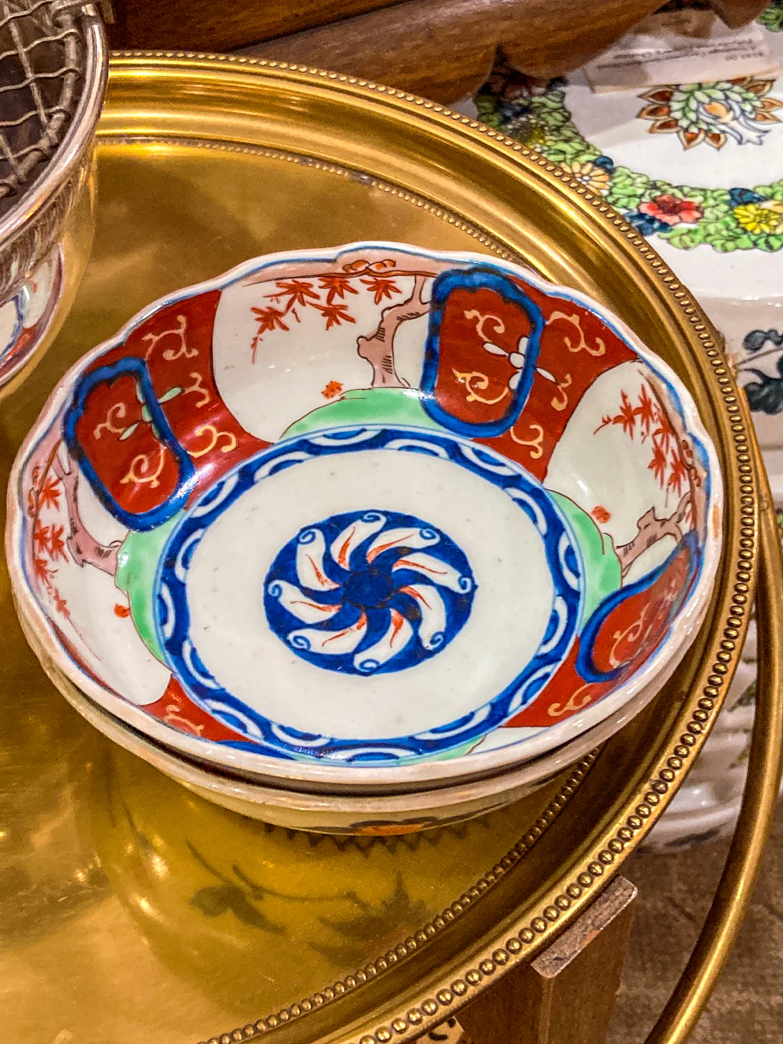 Pair Antique Japanese Meiji Period Fox Theme Red Blue Imari Porcelain Bowls - Image 15