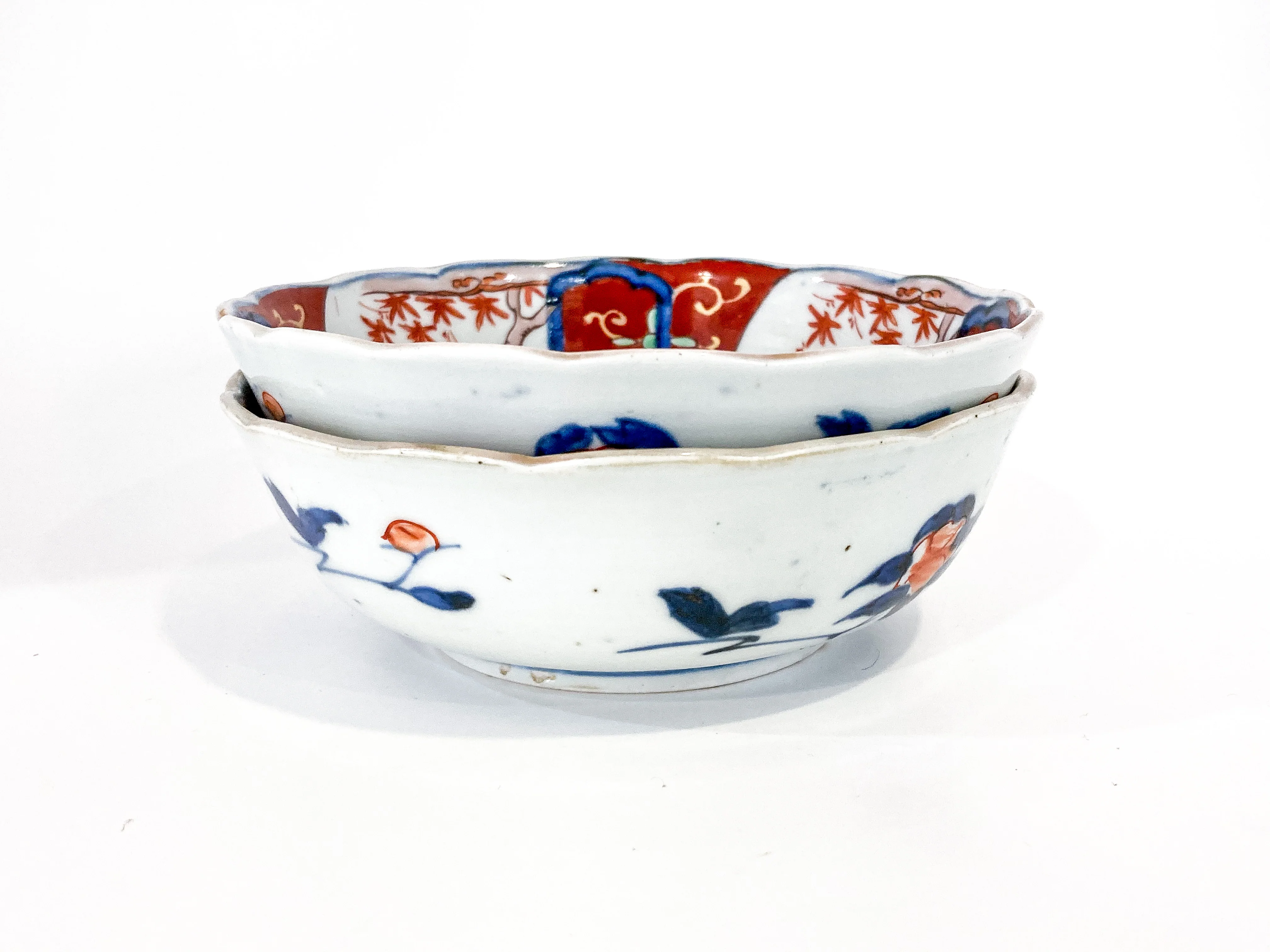 Pair Antique Japanese Meiji Period Fox Theme Red Blue Imari Porcelain Bowls - Image 17