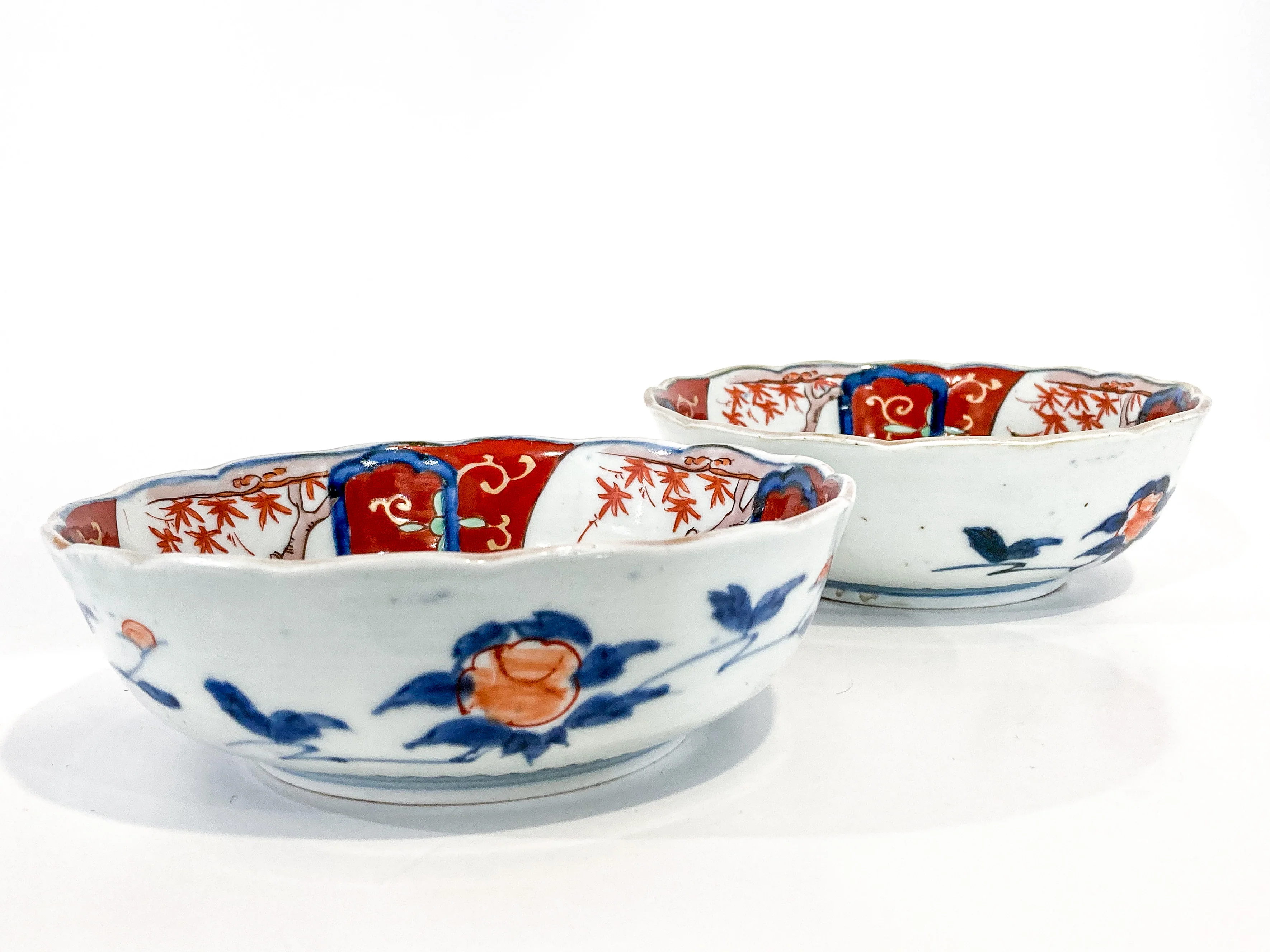 Pair Antique Japanese Meiji Period Fox Theme Red Blue Imari Porcelain Bowls - Image 25