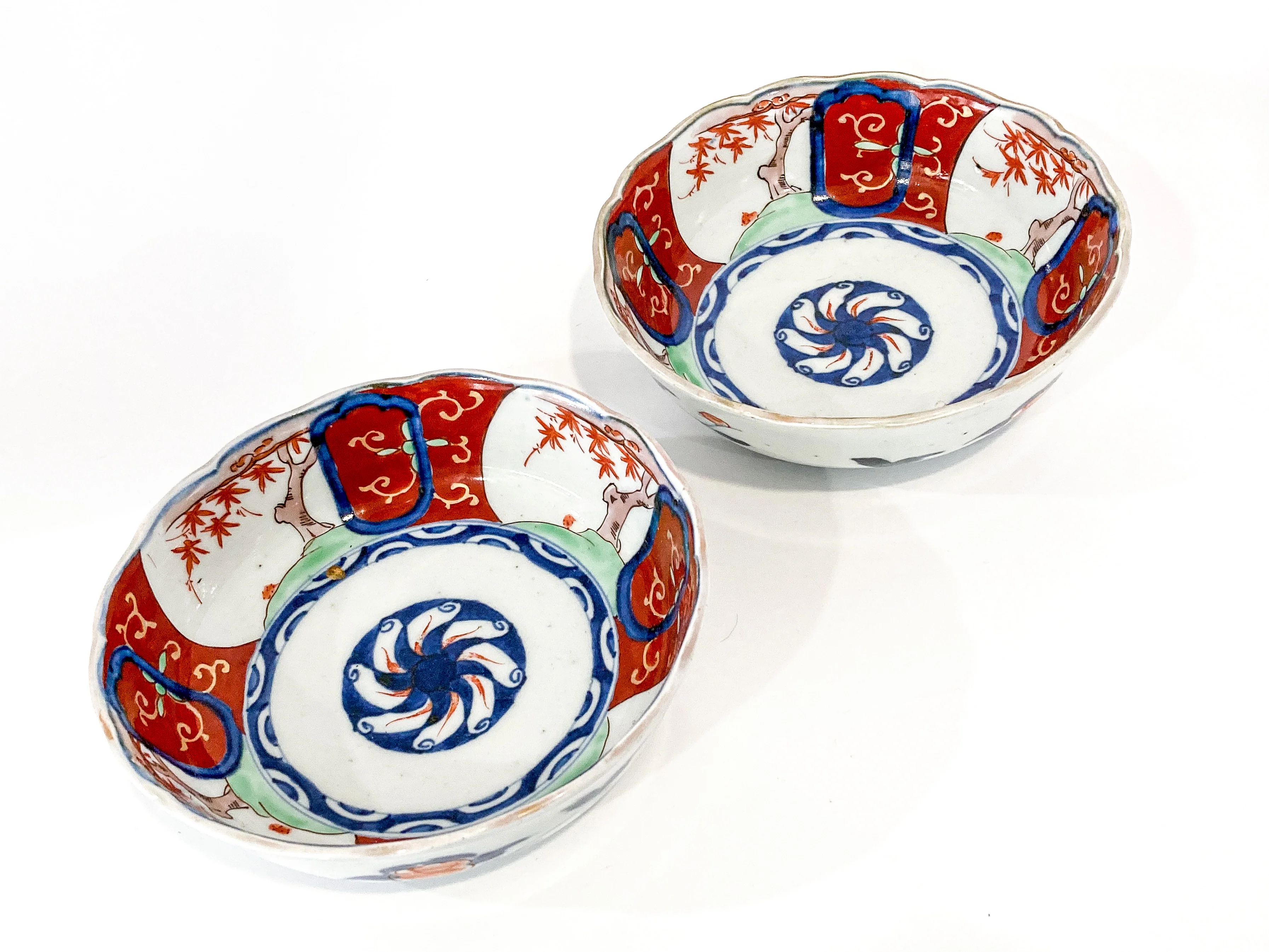 Pair Antique Japanese Meiji Period Fox Theme Red Blue Imari Porcelain Bowls - Image 26