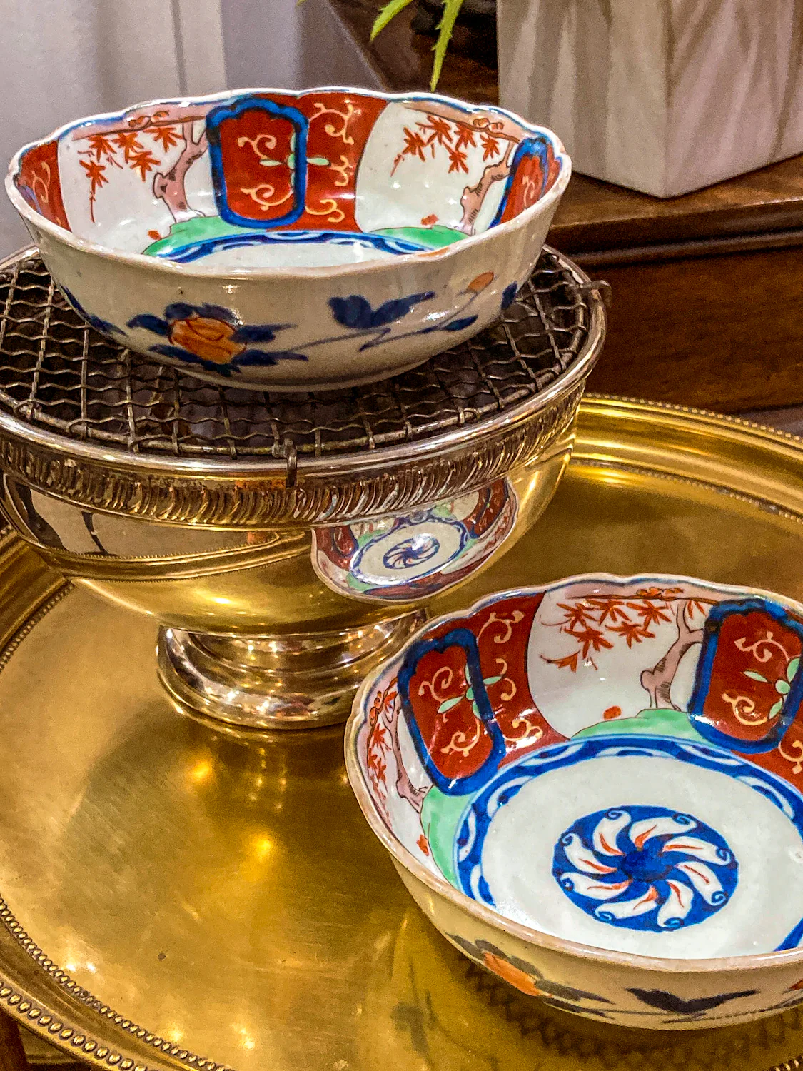 Pair Antique Japanese Meiji Period Fox Theme Red Blue Imari Porcelain Bowls - Image 6