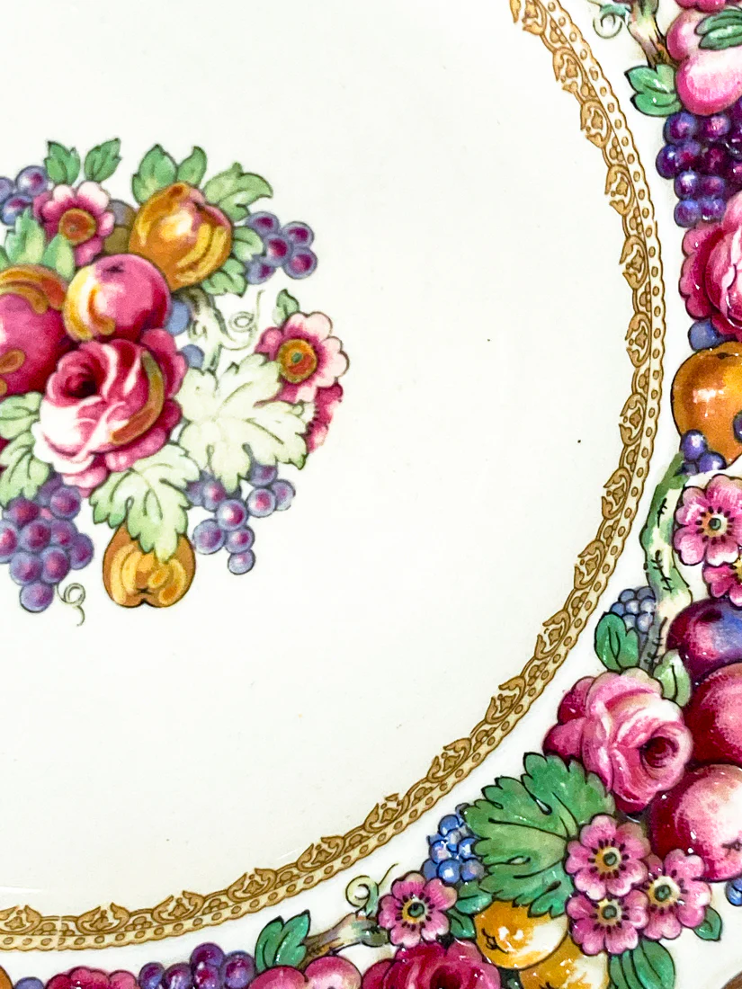 Set of Ten Vintage Crown Ducal Fruit and Flower Motif Square Florentine Dessert Salad Plates - Image 12