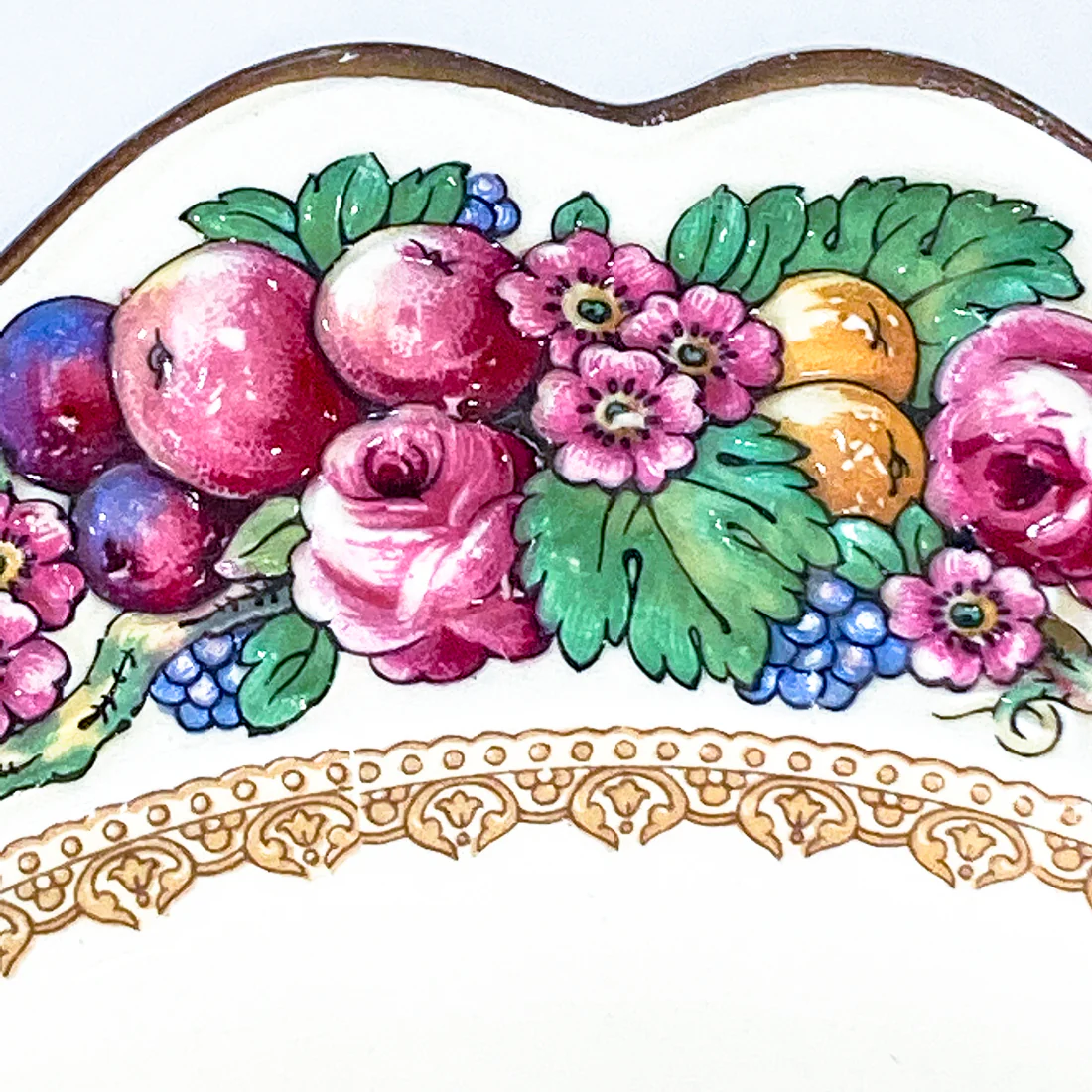 Set of Ten Vintage Crown Ducal Fruit and Flower Motif Square Florentine Dessert Salad Plates - Image 13