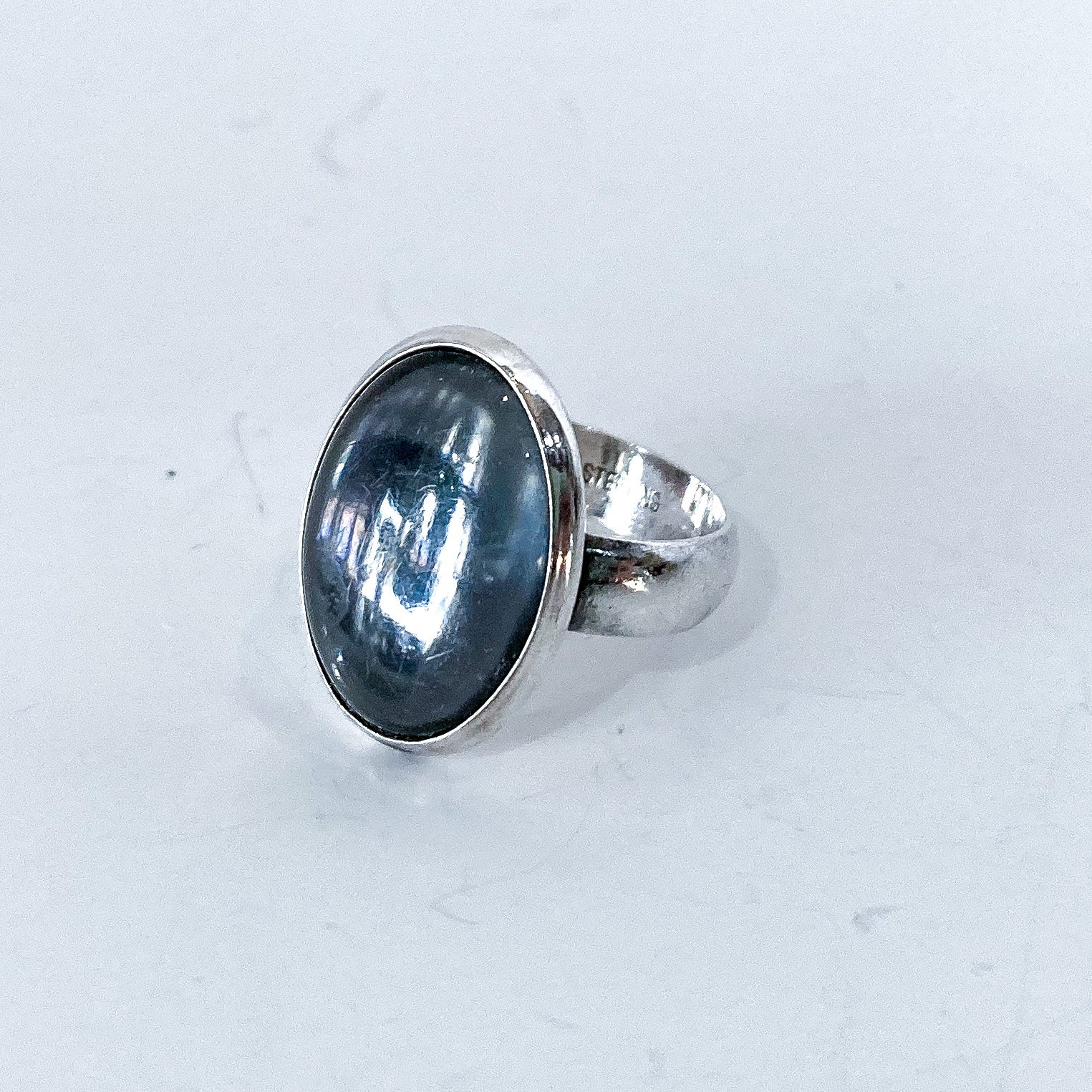 Sterling Silver Oval Moody Midnight Timeless Glass Cabochon Ring - Image 10