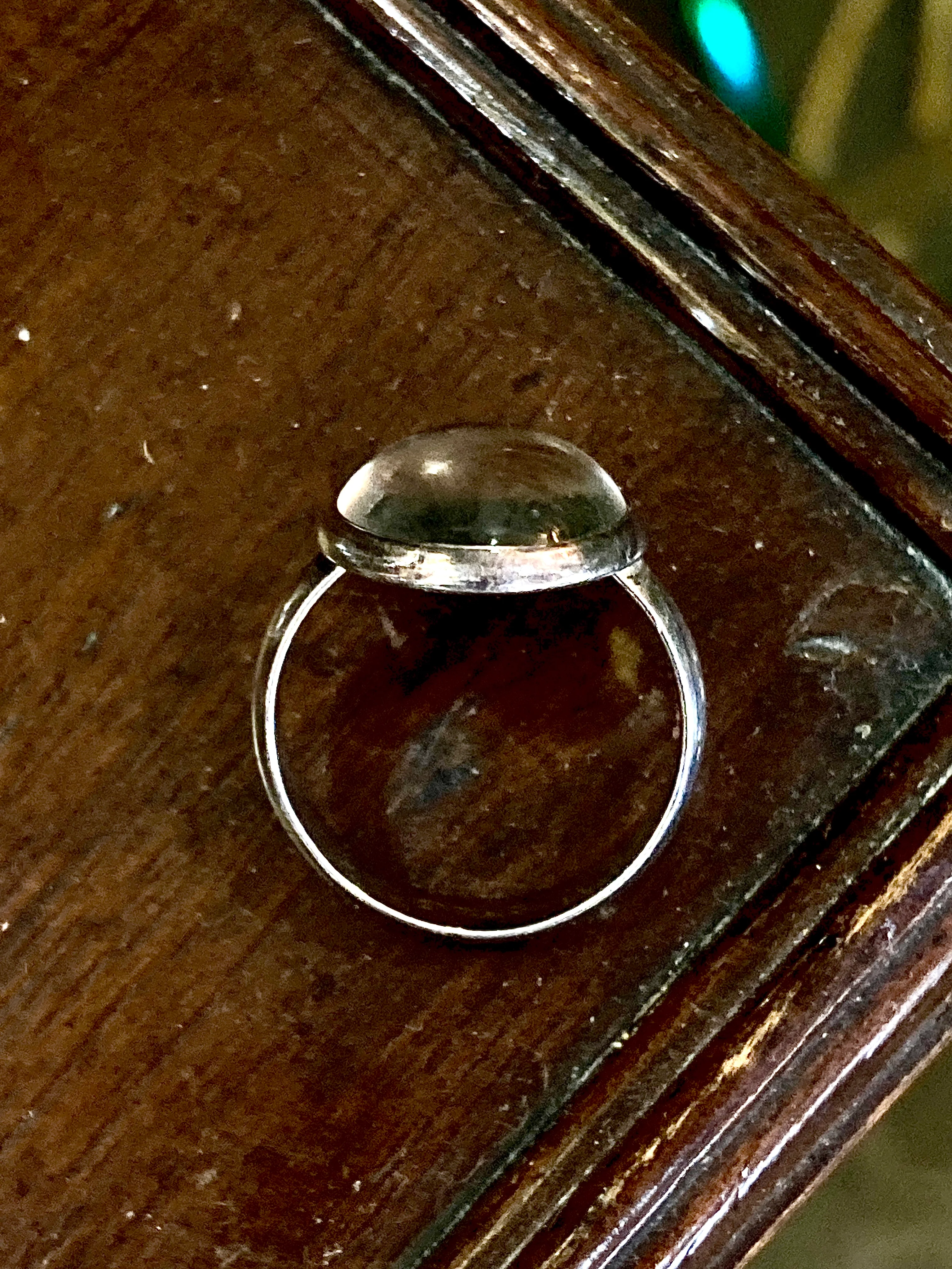 Sterling Silver Oval Moody Midnight Timeless Glass Cabochon Ring - Image 4