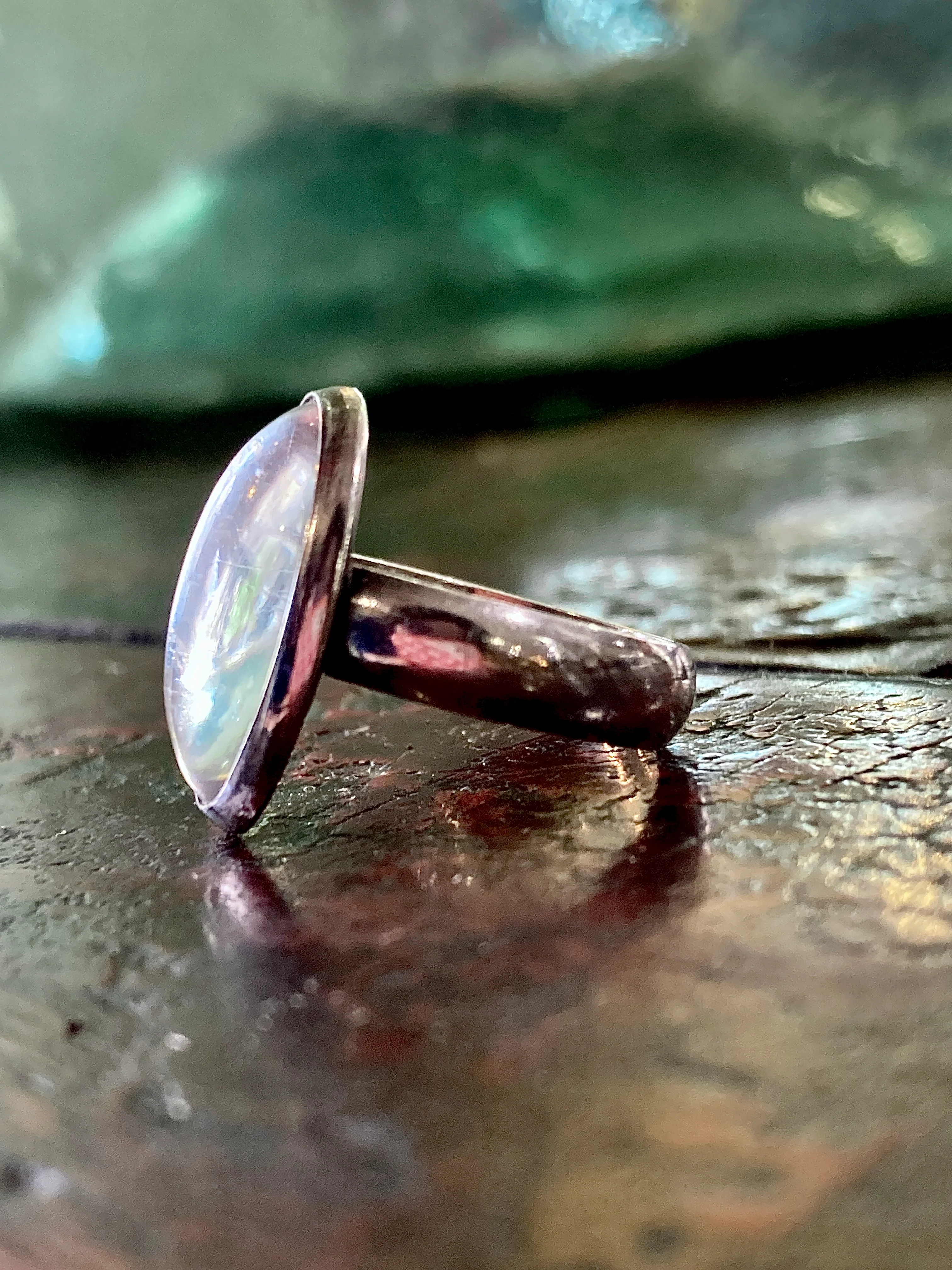 Sterling Silver Oval Moody Midnight Timeless Glass Cabochon Ring - Image 6