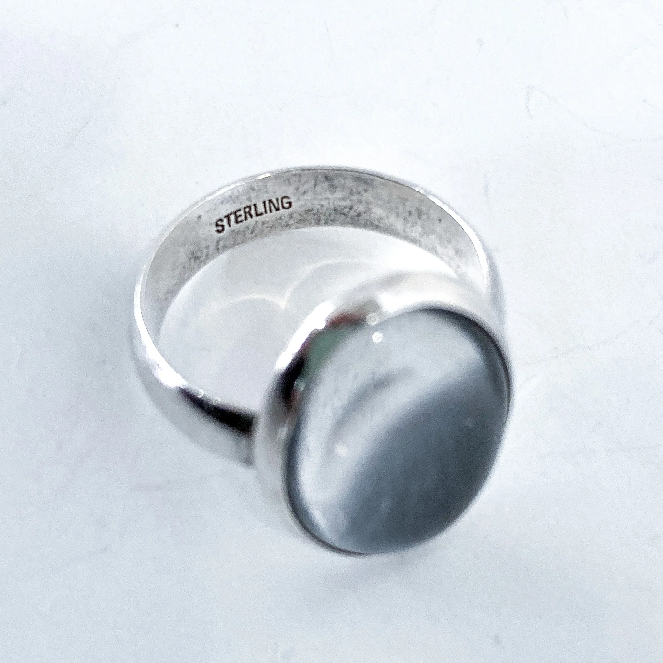 Sterling Silver Oval Moody Midnight Timeless Glass Cabochon Ring - Image 7