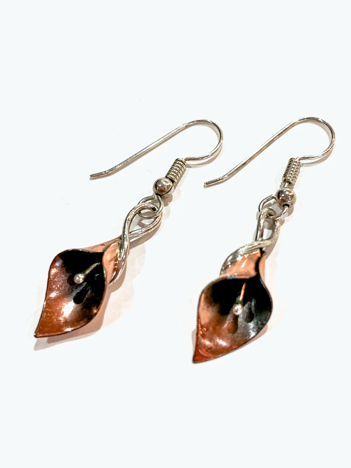 Artisan Stuart Nye Sterling Silver Copper Lily French Drop Dangle Earrings - Image 10