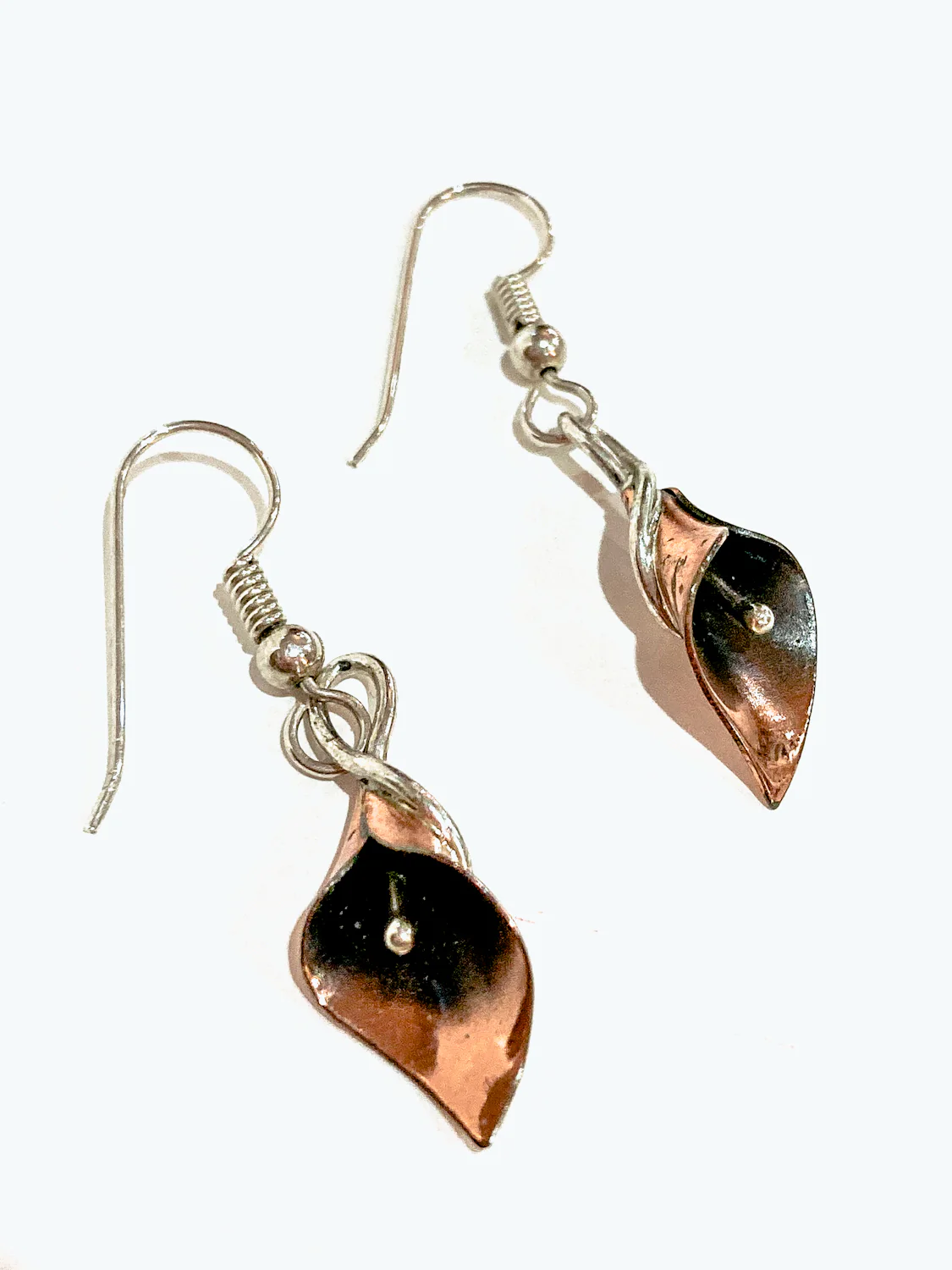 Artisan Stuart Nye Sterling Silver Copper Lily French Drop Dangle Earrings - Image 11