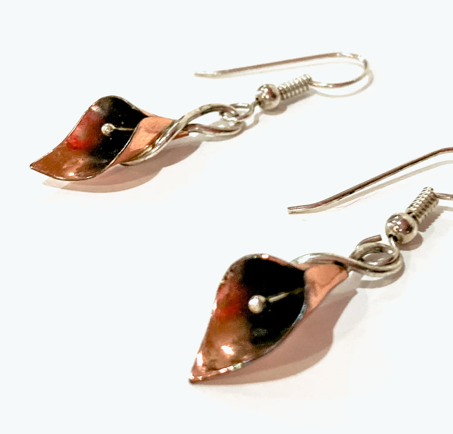 Artisan Stuart Nye Sterling Silver Copper Lily French Drop Dangle Earrings - Image 12