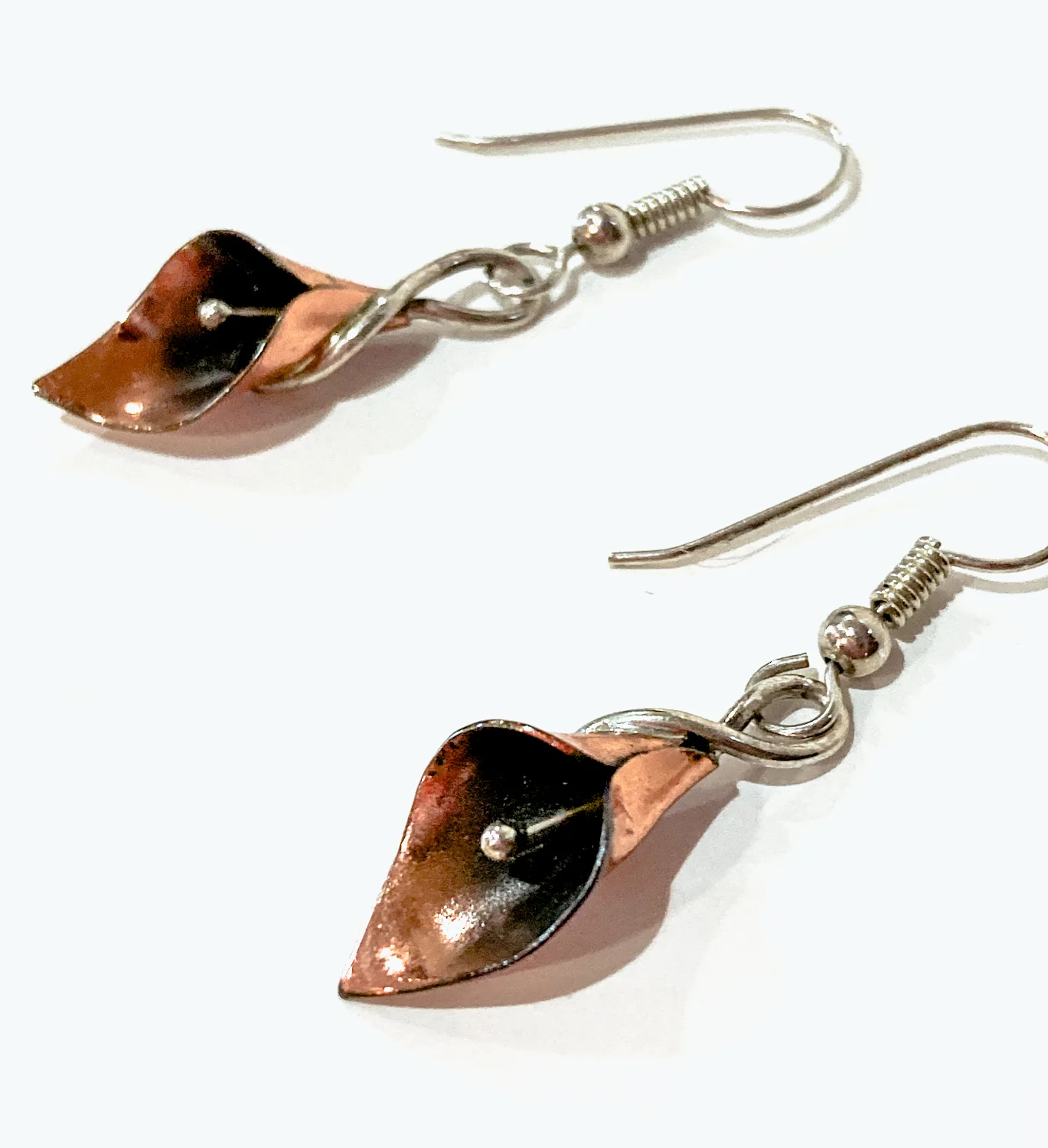 Artisan Stuart Nye Sterling Silver Copper Lily French Drop Dangle Earrings - Image 13