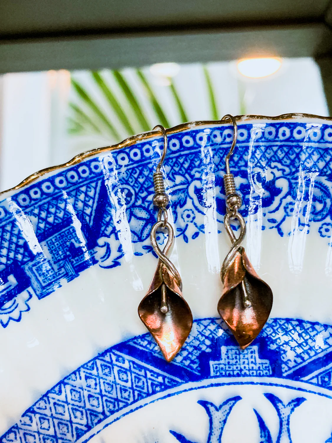 Artisan Stuart Nye Sterling Silver Copper Lily French Drop Dangle Earrings - Image 3