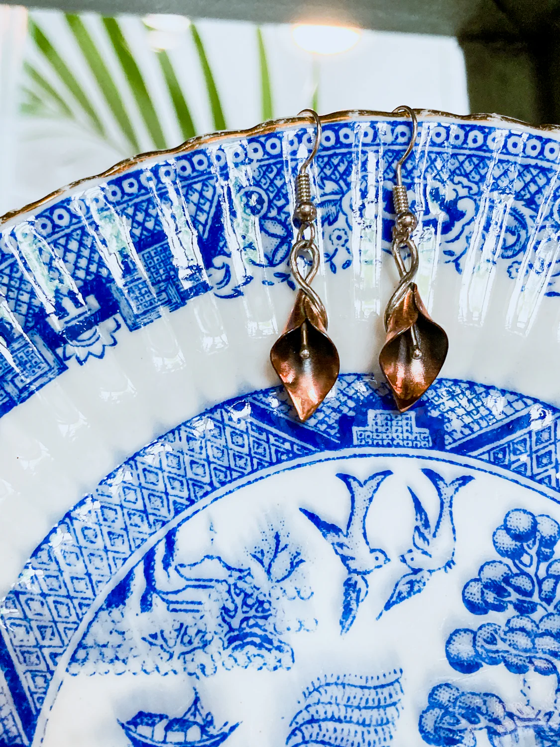 Artisan Stuart Nye Sterling Silver Copper Lily French Drop Dangle Earrings - Image 8